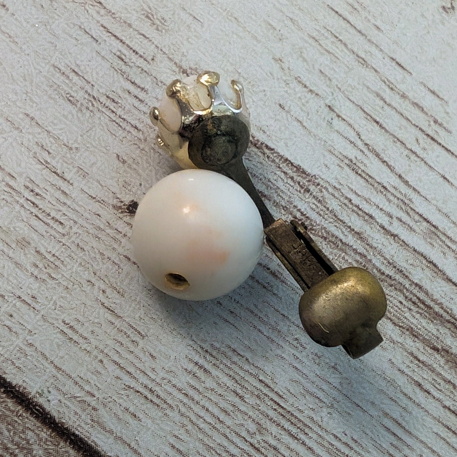 Vintage Clip On Earrings Ball Duo Dangle Off White with Pink Hues