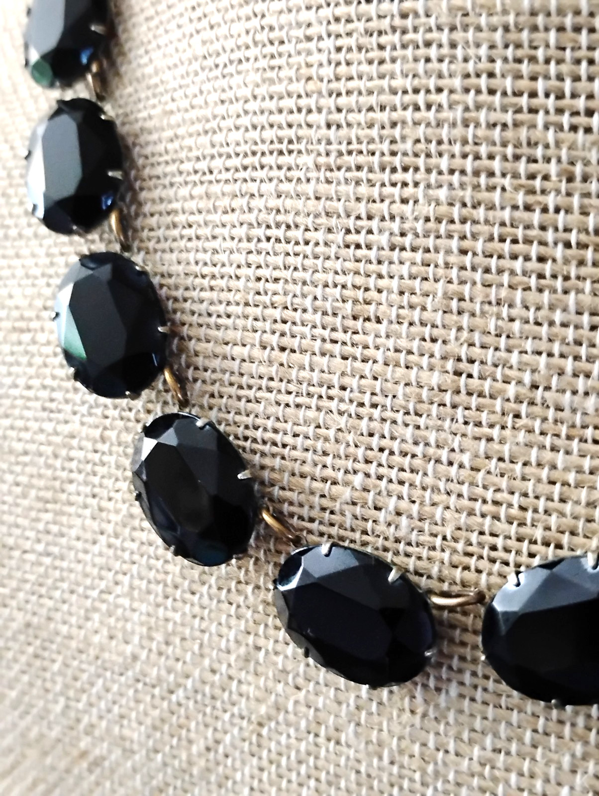 Art Deco Era Bohemian Black Glass Necklace Adjustable 14-18 Inches Beads 5/8 In