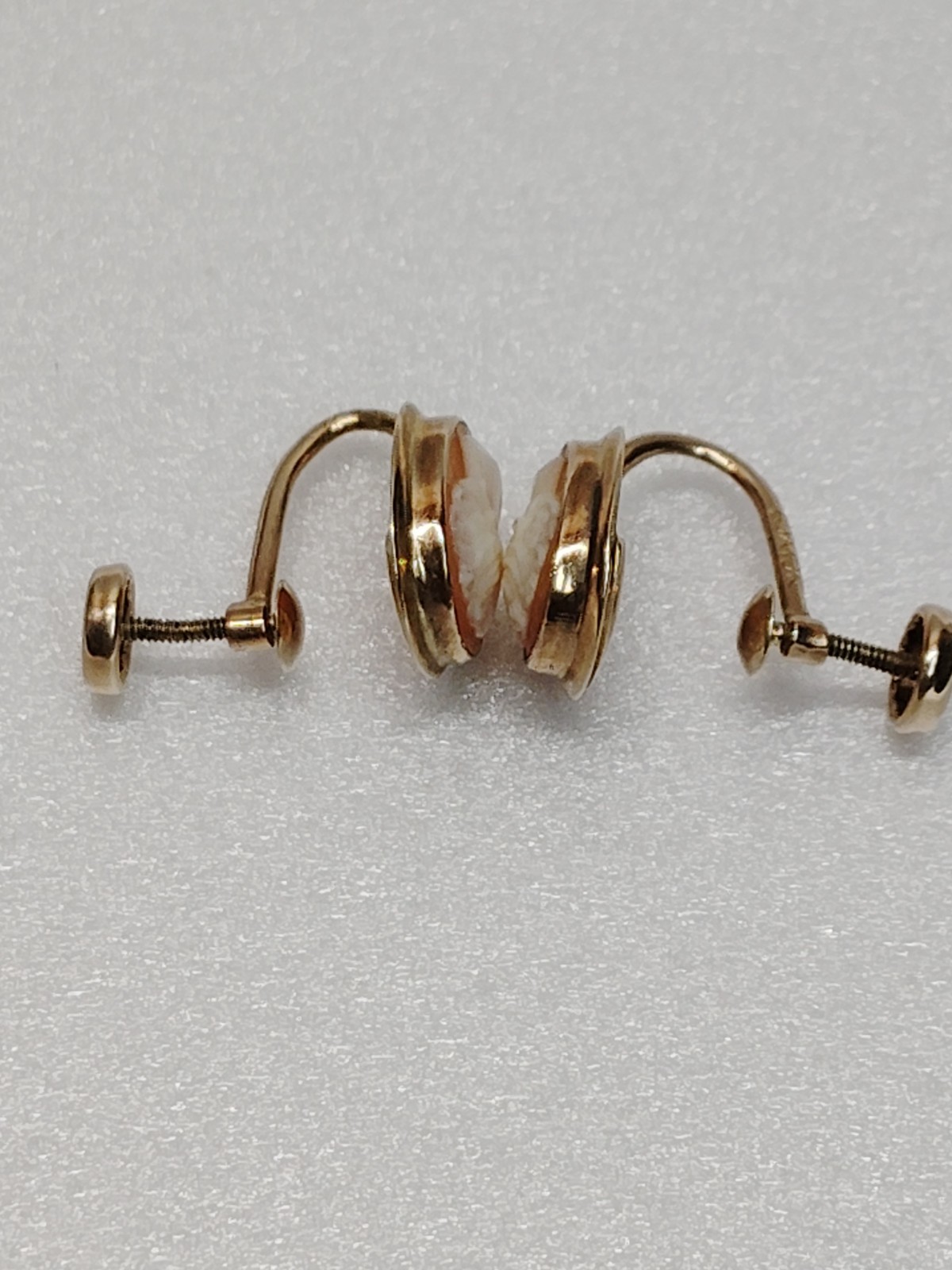 Vintage Cameo Screw Back Earrings, Womans Profile, BDA 10K Yellow Gold