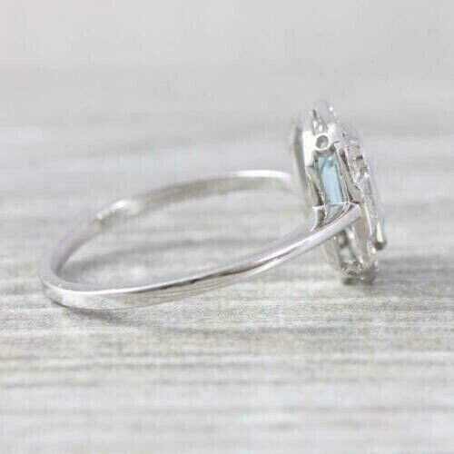 Antique Style 4.50Ct Aquamarine & Lab-Created Diamond Halo Ring Solid 925 Silver