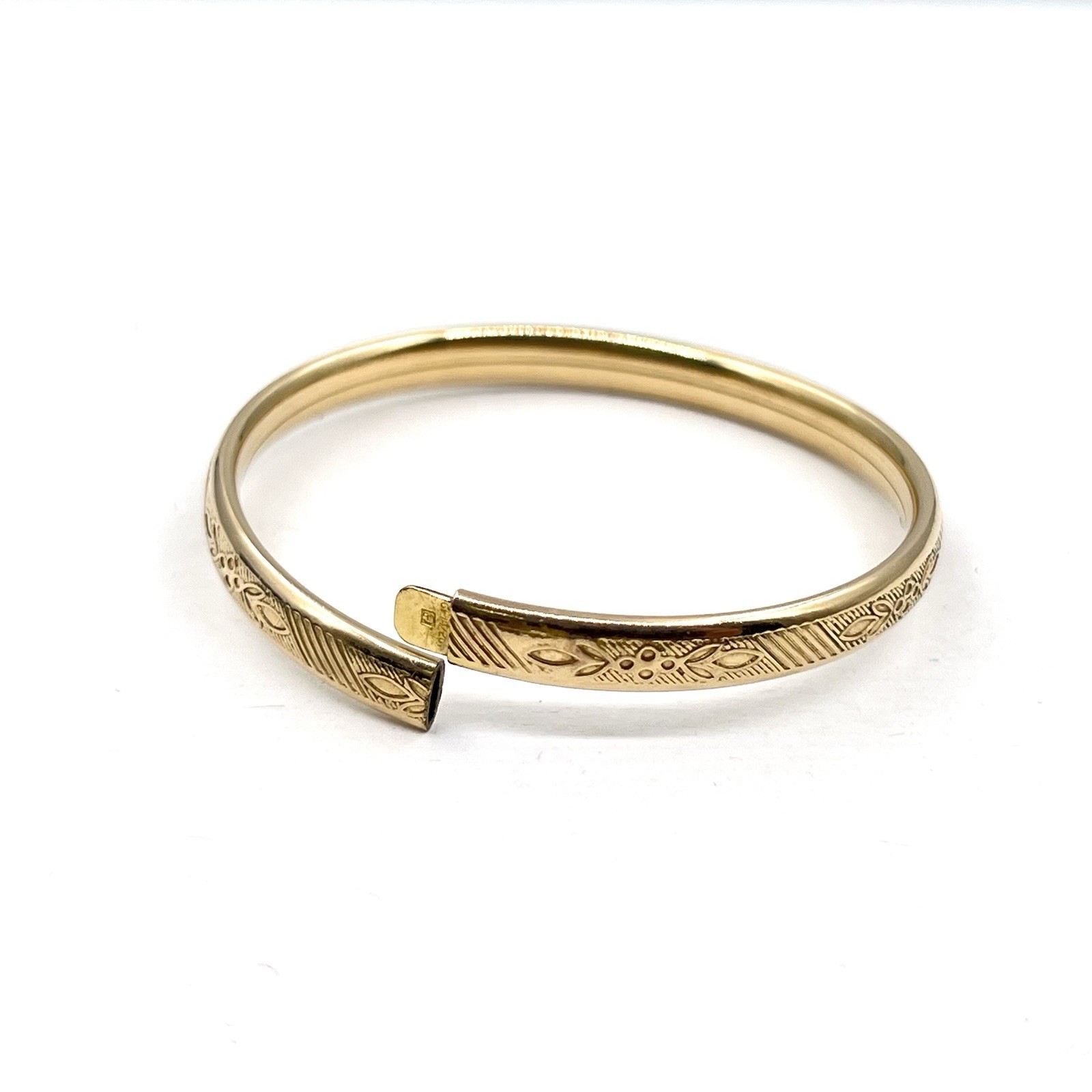 14/20 Gold-Filled Engraved Floral Pattern Vtg 5mm Bangle 5-1/4″ Baby Bracelet