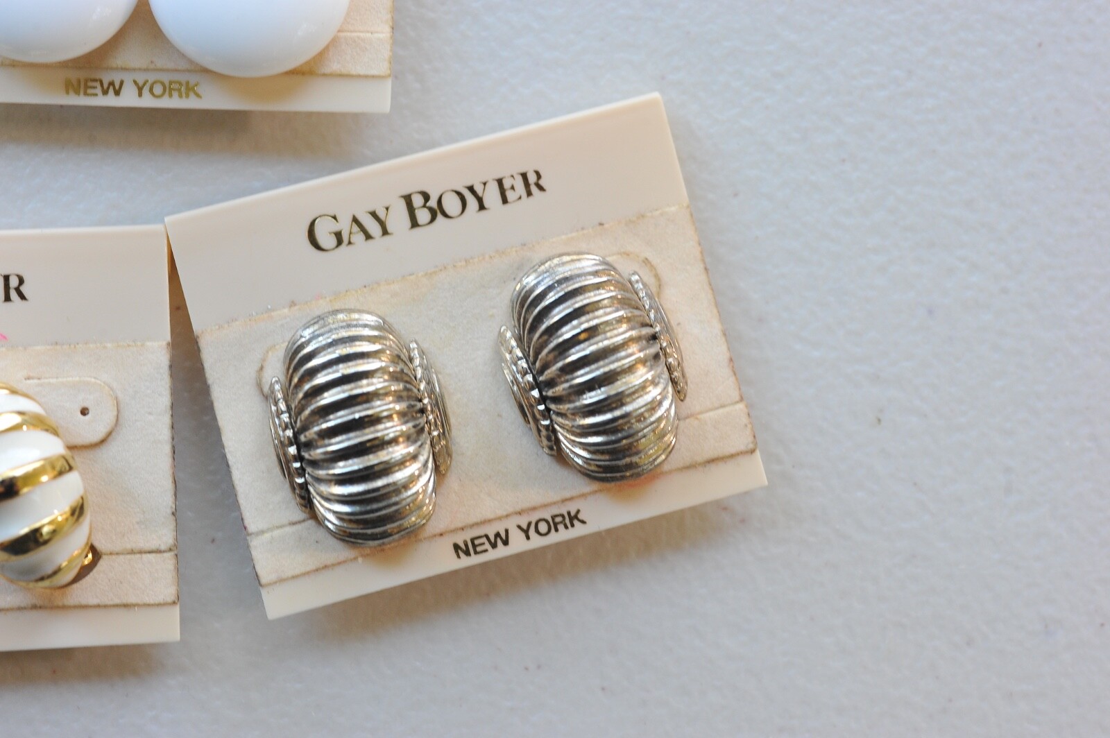 Vtg Gold silver Tone Gay Boyer Clip On Earrings retro style not signed BB18