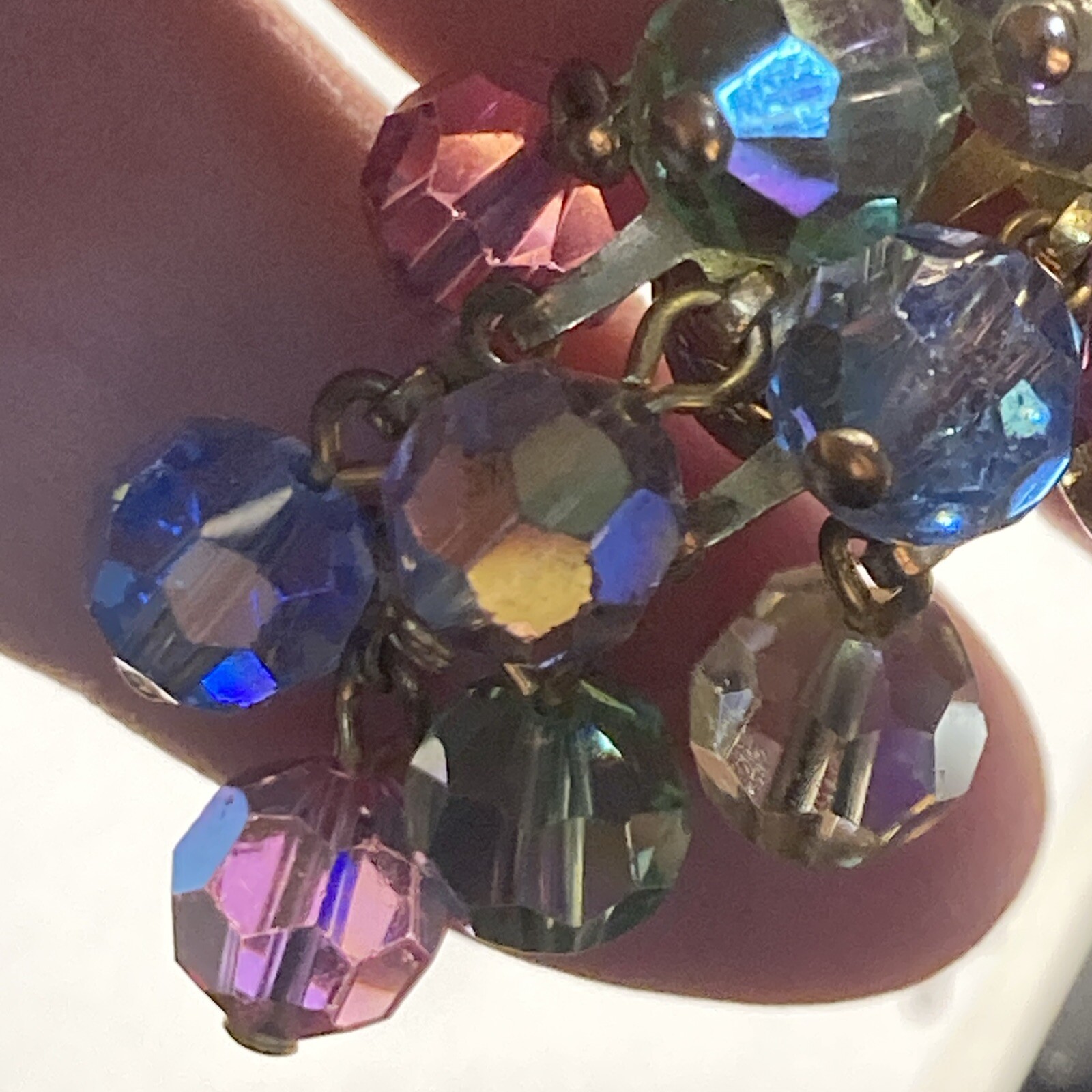 Gold Tone faceted strung beads Pastel Fruit Salad Brooch Pin PENDANT dangle 3-D