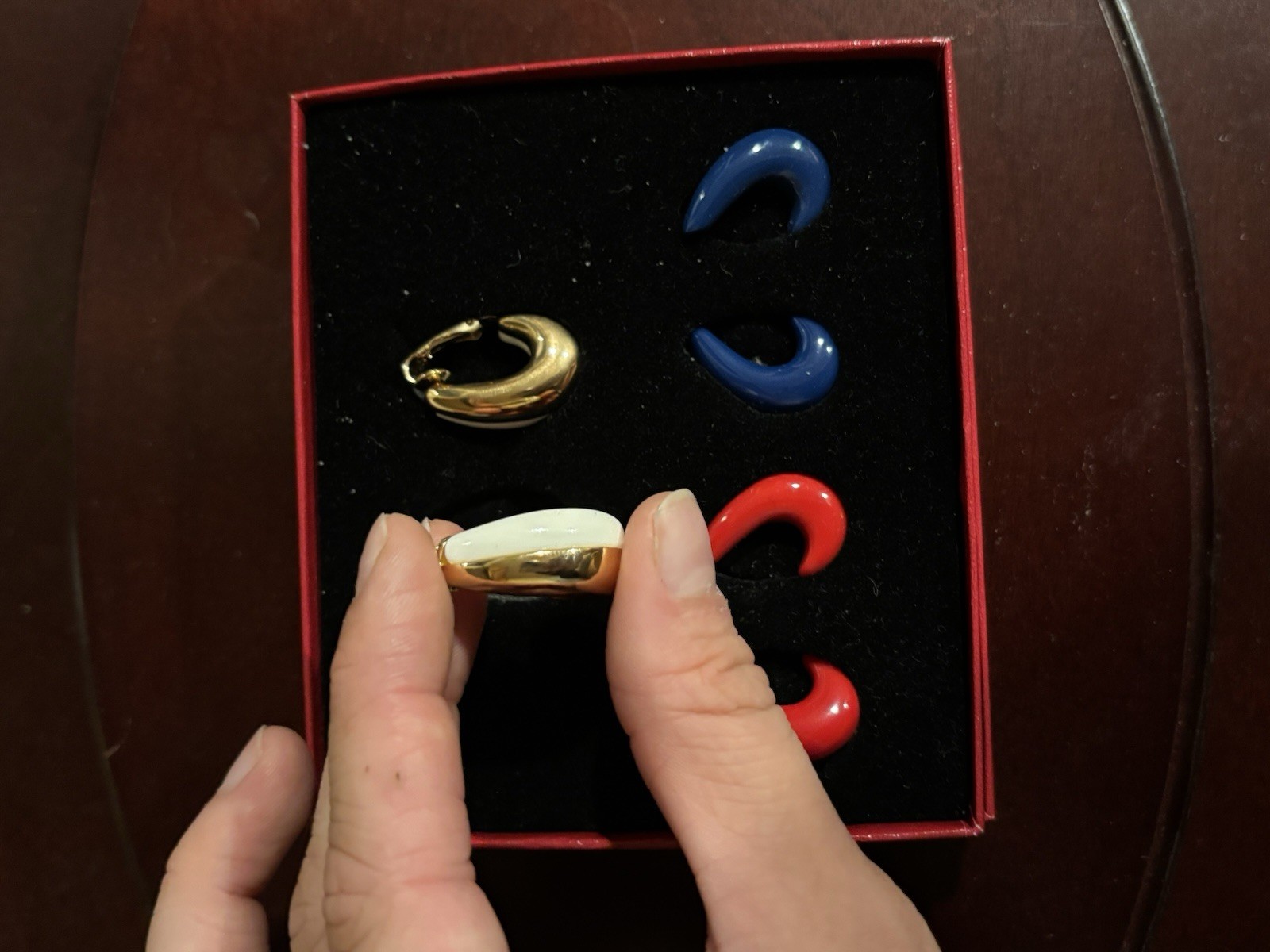 KJL by Kennet Jay Lane patriotic changeable clip on earrings, red white blue