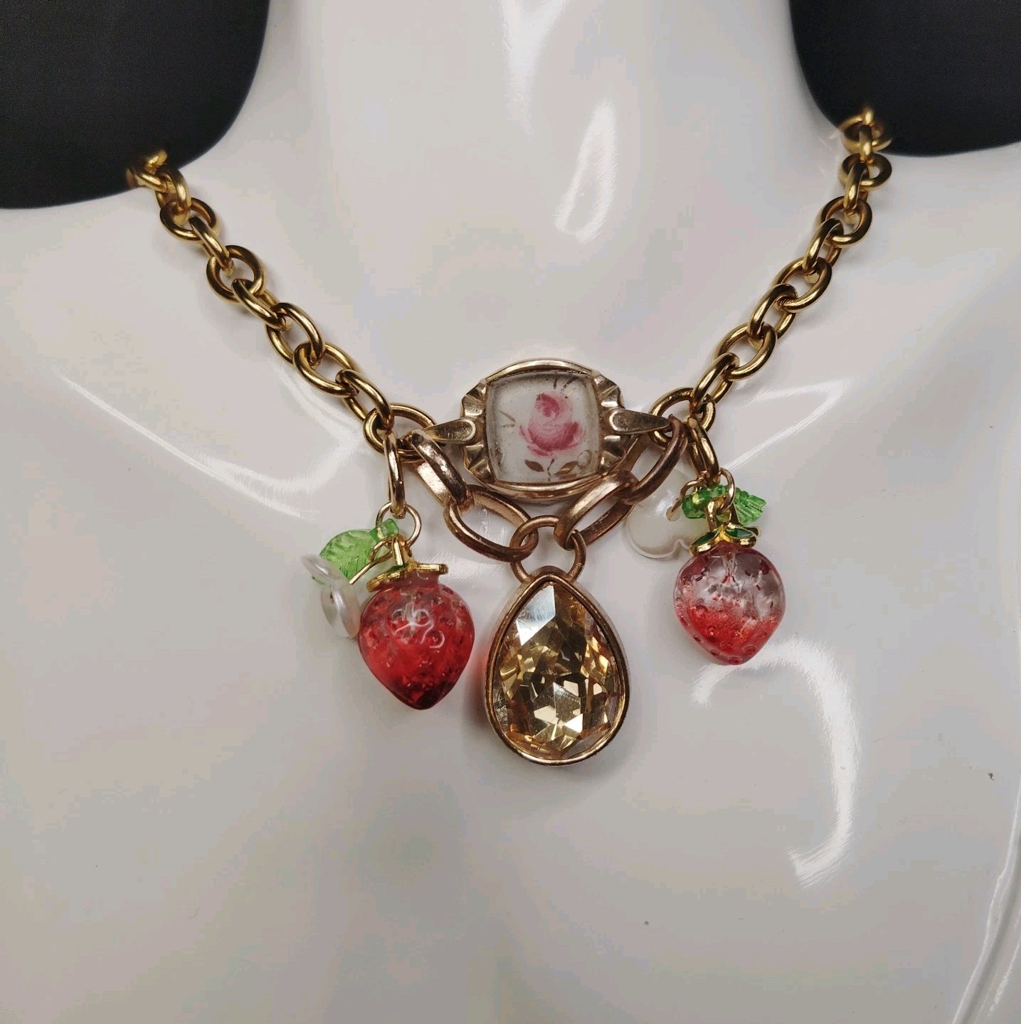 Artisan Repurposed Glass Charm Bracelet Or “15 Necklace Whimsical Steampunk