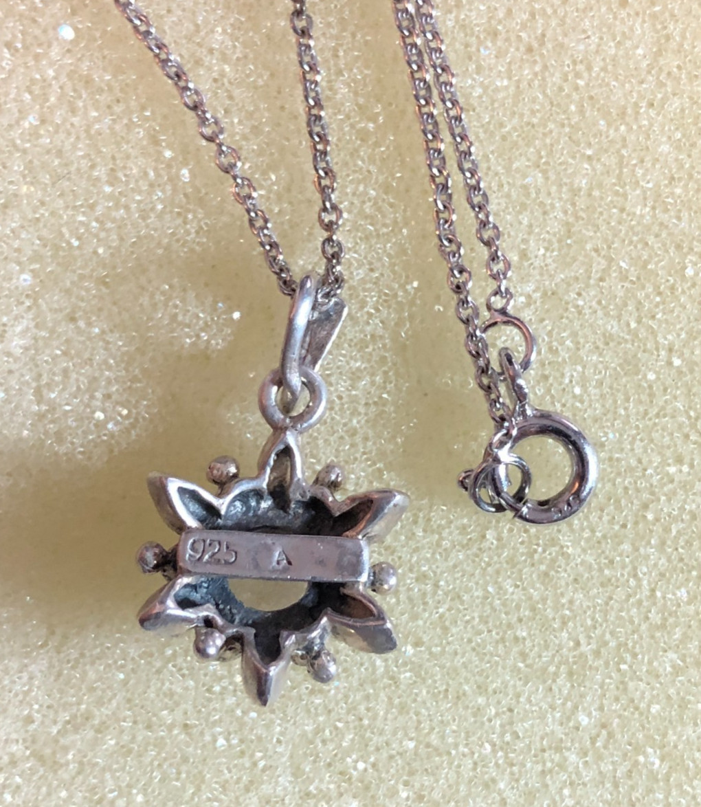 Vintage Sterling Silver Amethyst Marcasite Flower Necklace 925 Natural 16″ 6086