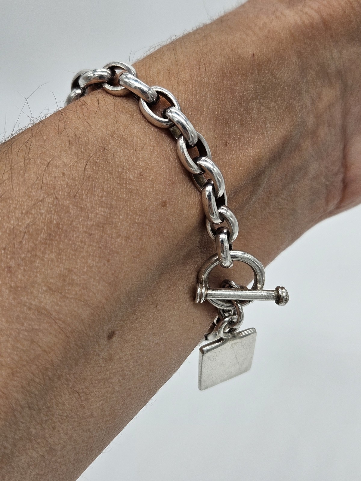 Vintage Sterling Silver 925 Chunky Cable Link Toggle Clasp Bracelet 7″ 28g