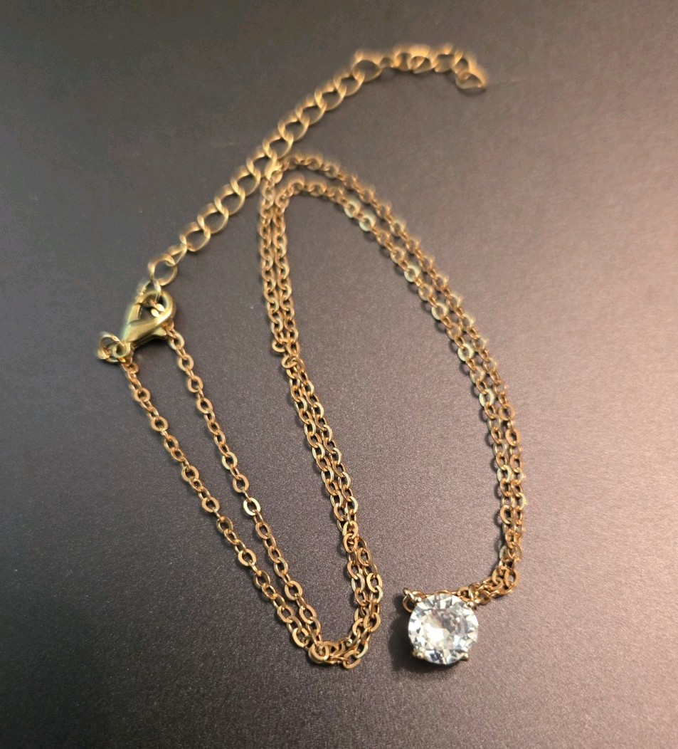 Vintage Goldtone CZ Solitaire Necklace