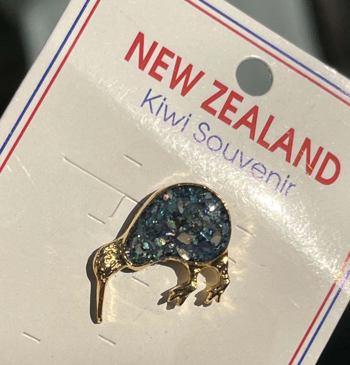 Vintage New Zealand Paua Abalone Shell Tiny Petite Kiwi Bird Brooch Or Pin