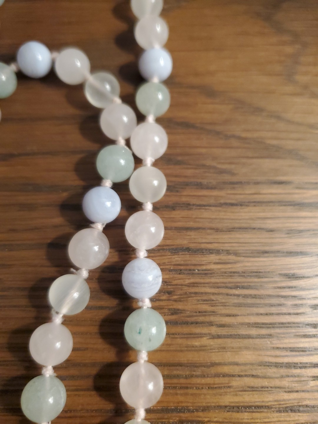 Vintage Multi Color Pastel Quartz Round Bead Long 33” Knotted Necklace