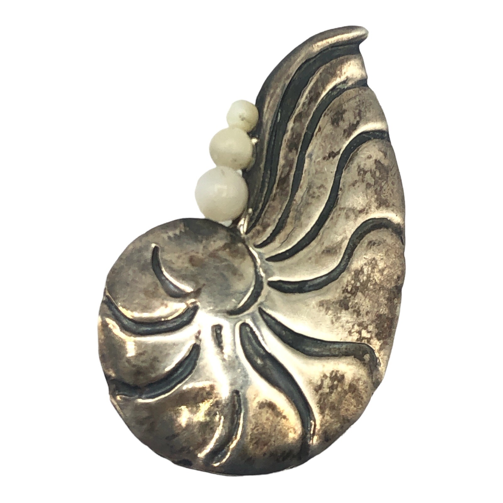 Vintage Greater Metalworks Falls Silver Sea Shell Brooch Mother of Pearl 60s-80s