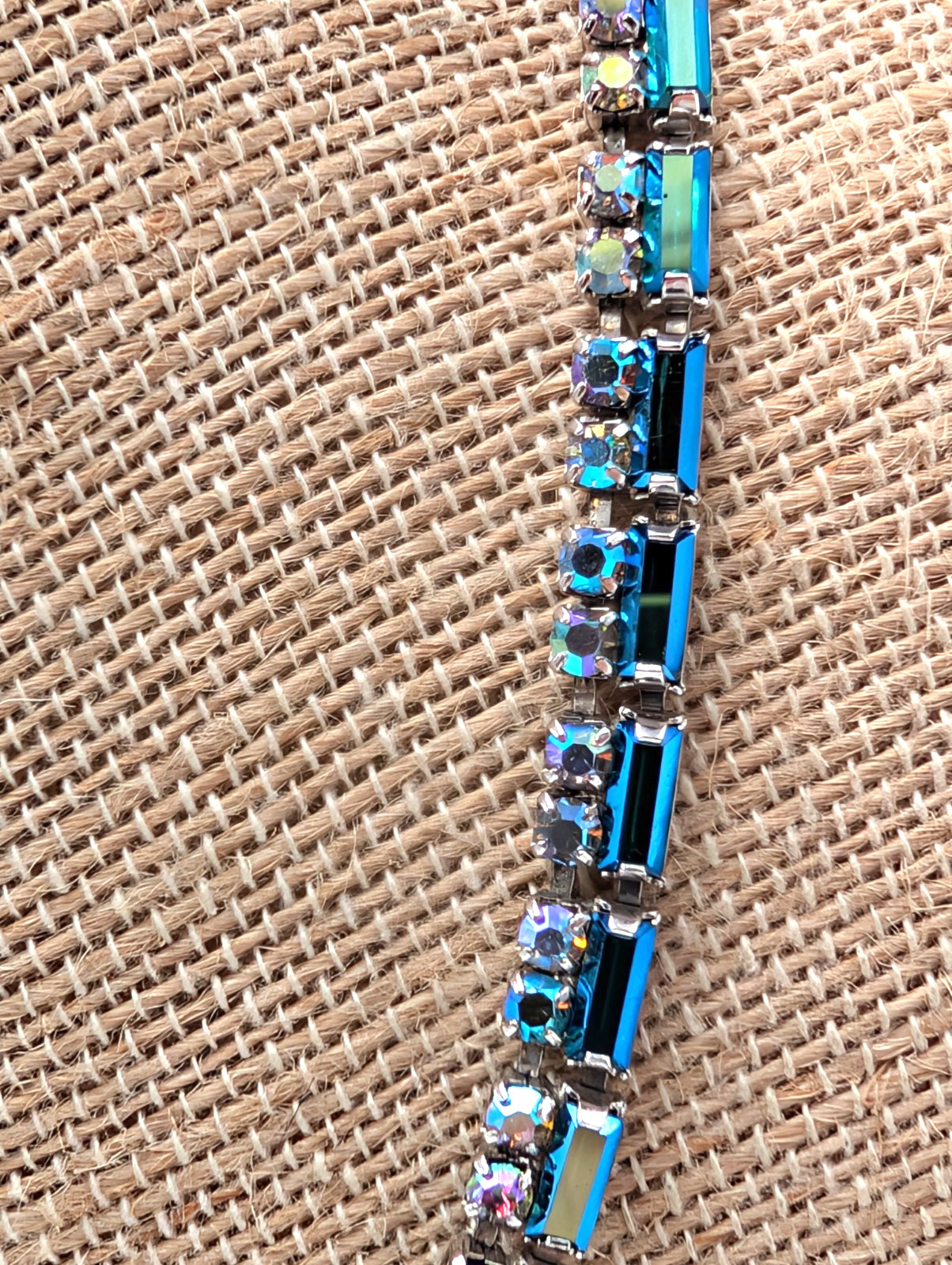Vintage Vendome Blue and Aurora Borealis Glass Stones 16 1/2 Inch Necklace