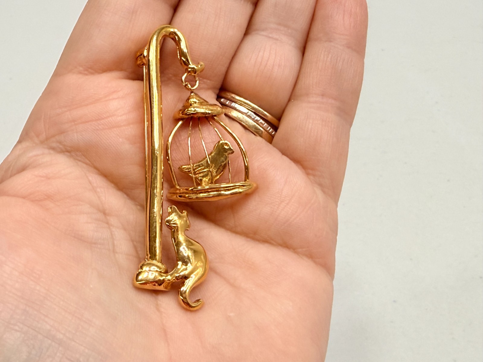 Vintage Brooch Lot Cat Theme Whimsical Gold, Silver Tone One w FlAW, JJs, READ