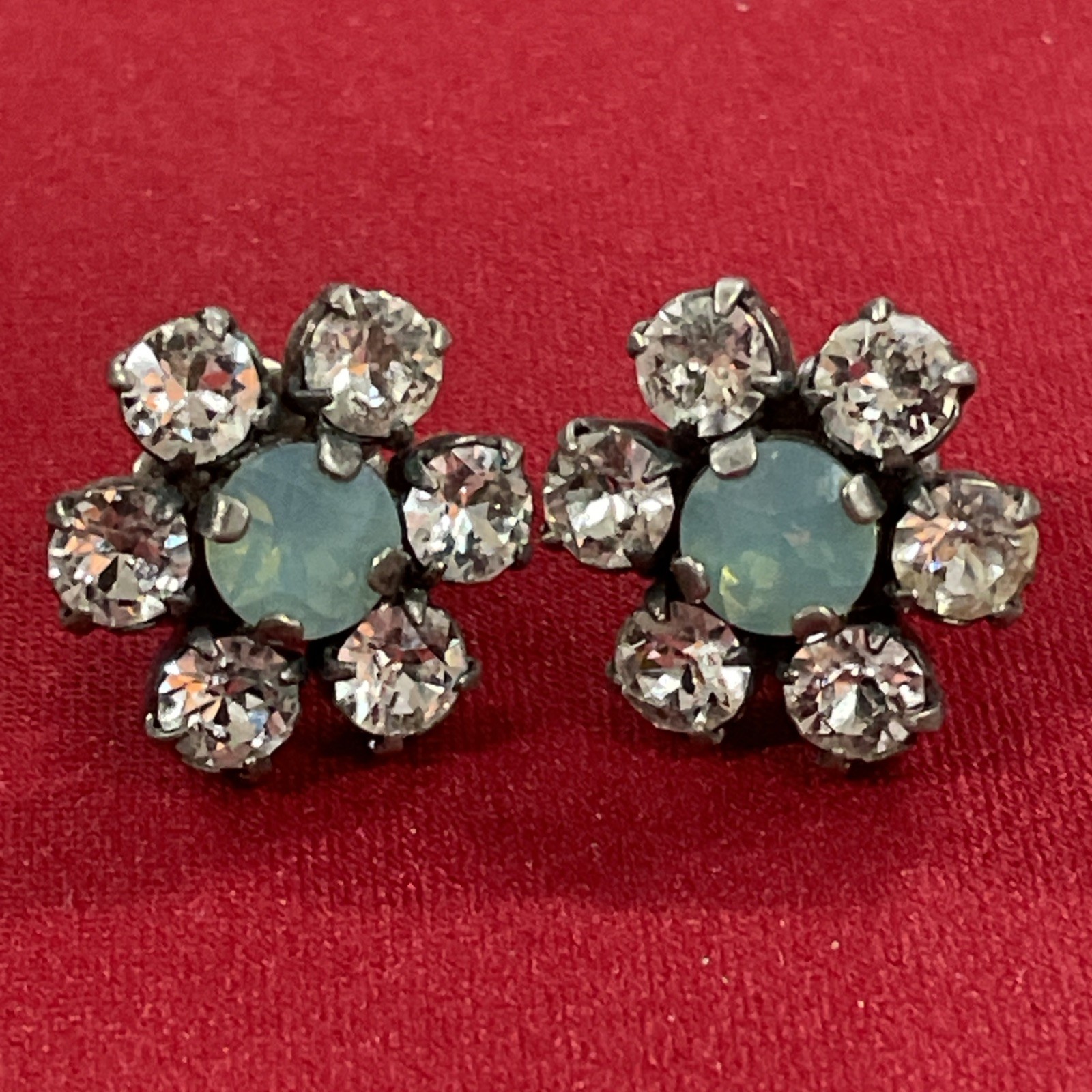 Sabika Silver Tone Blue & White Iridescent Sparkle Flower Gemstone Stud Earrings