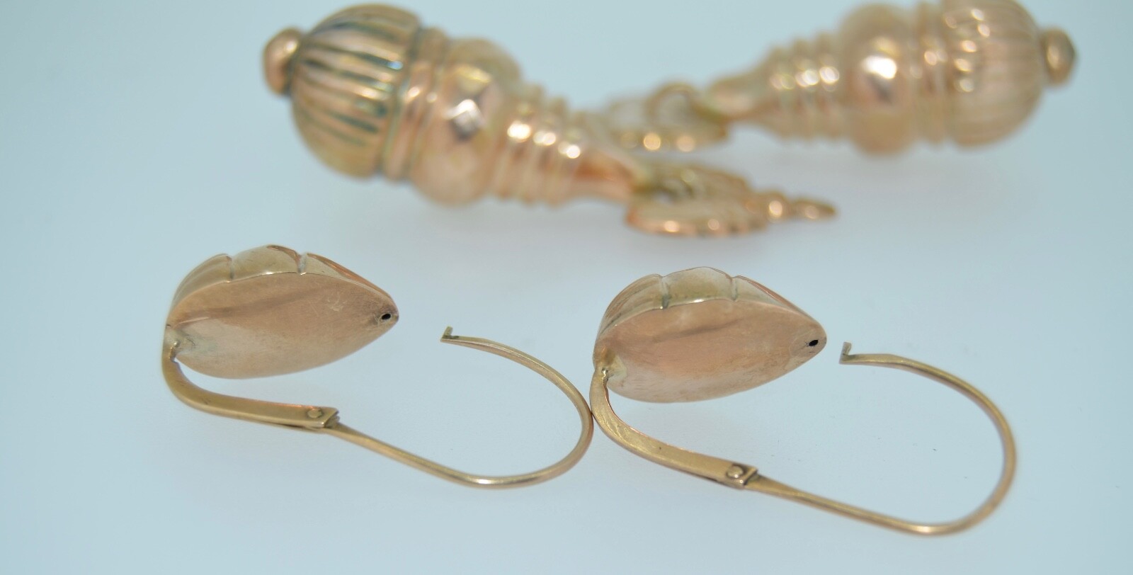 4.25 Inch Victorian 10k Rose Gold Day & Night Earrings