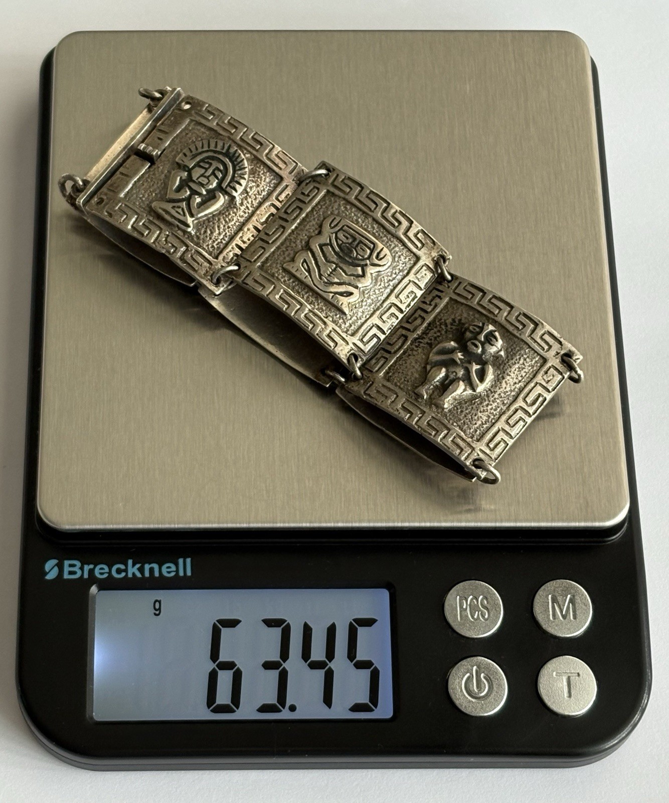 Vintage Silver Peru Panel Bracelet Ethnic Wide Heavy 7.25in 900 Plata 63.45g
