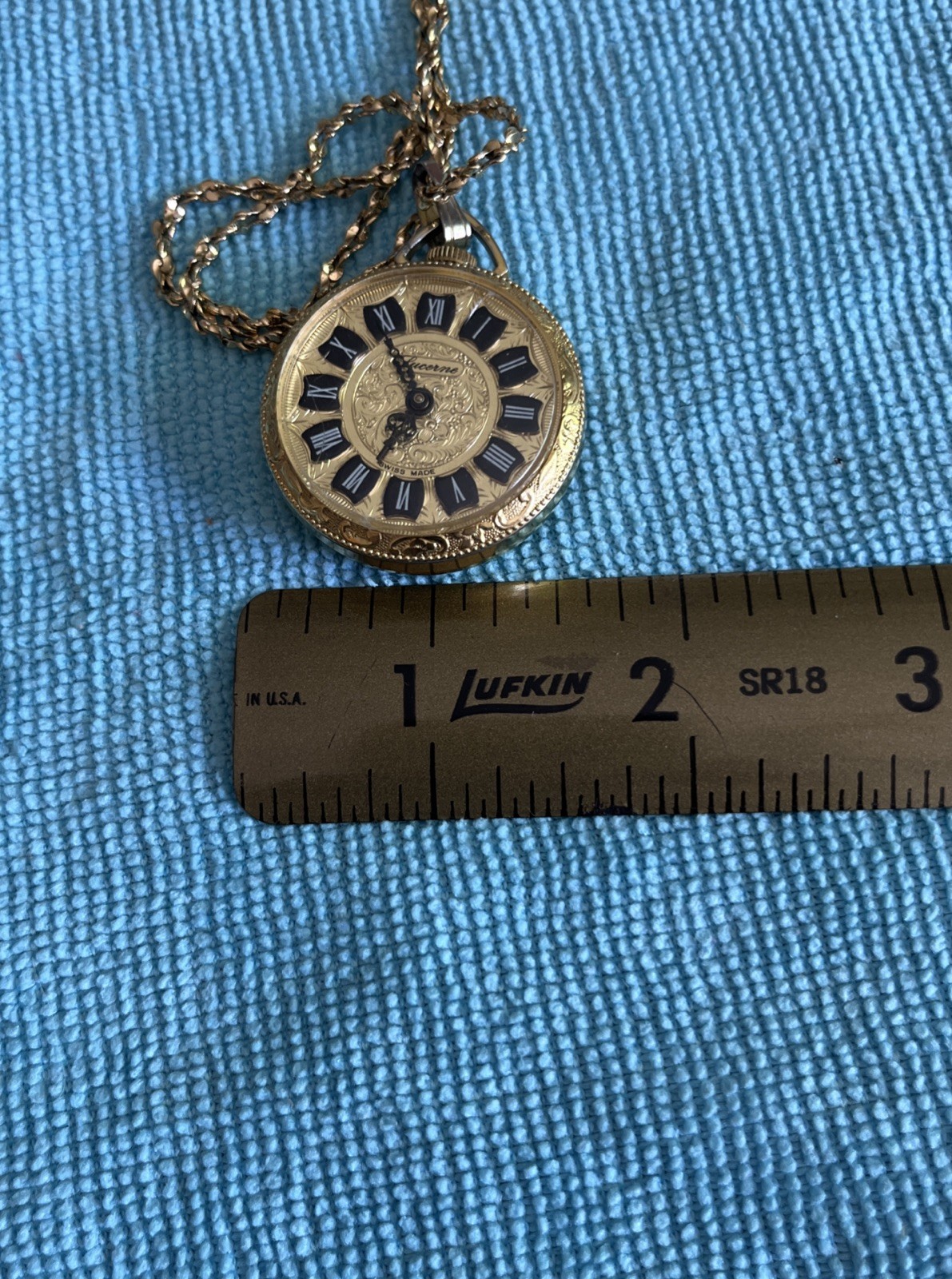 Vintage Lucerne Swiss Made Gold-Tone Pendant Watch 1 Jewel Manual Winding Works