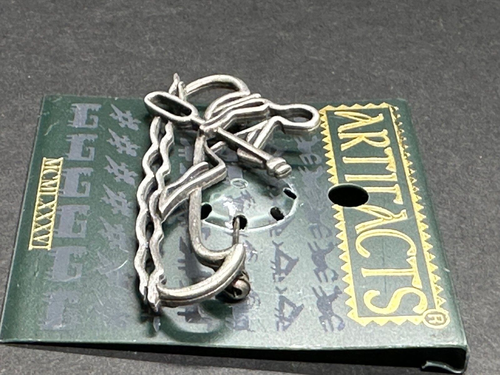 J J Jonette Jewelry Vintage NWT Canoe Paddle Person Waves Brooch Pin Pewter