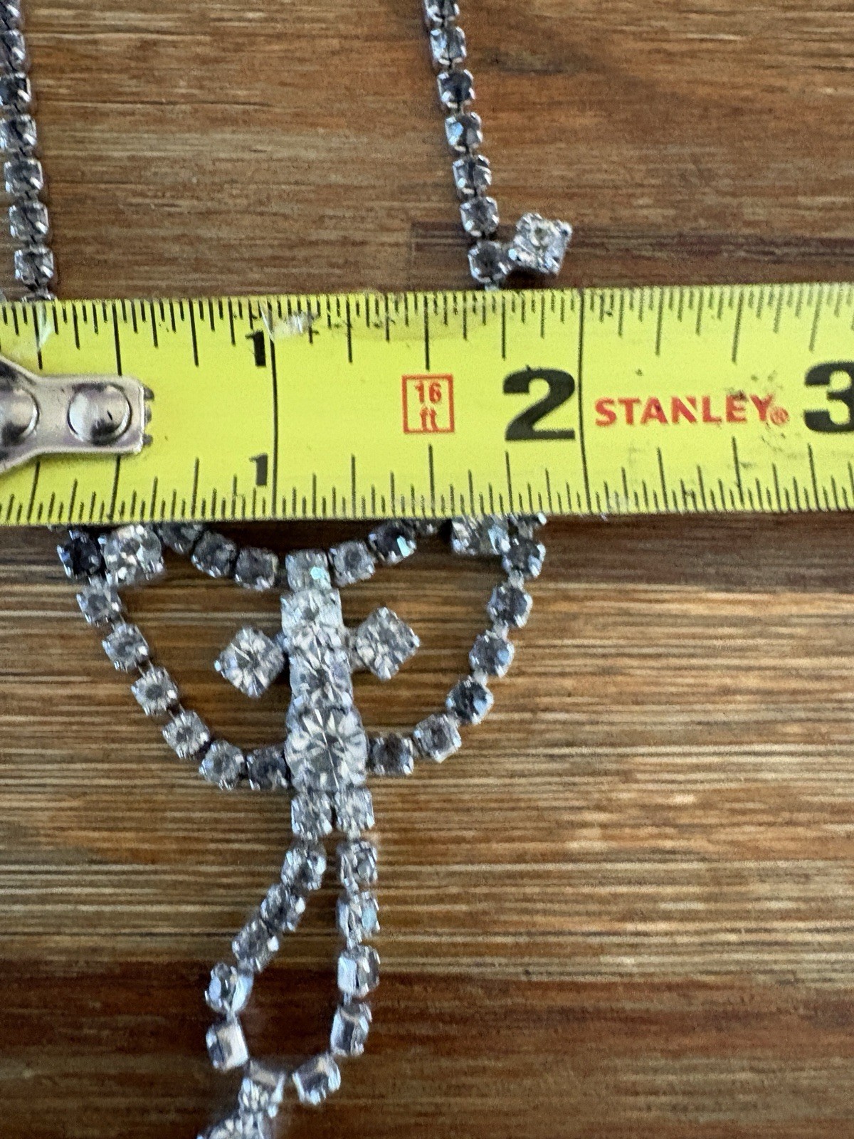 Vintage ArtDeco Necklace Clear / Gray Rhinestone Rhodium Plate Prong Princess