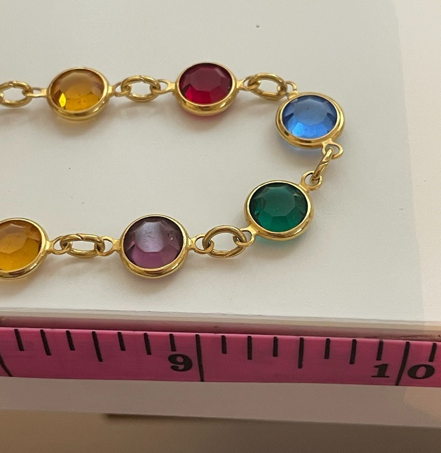 Vintage Austrian Crystal USA Multi-Color Crystal Necklace Bezel Set Jewelry 19″