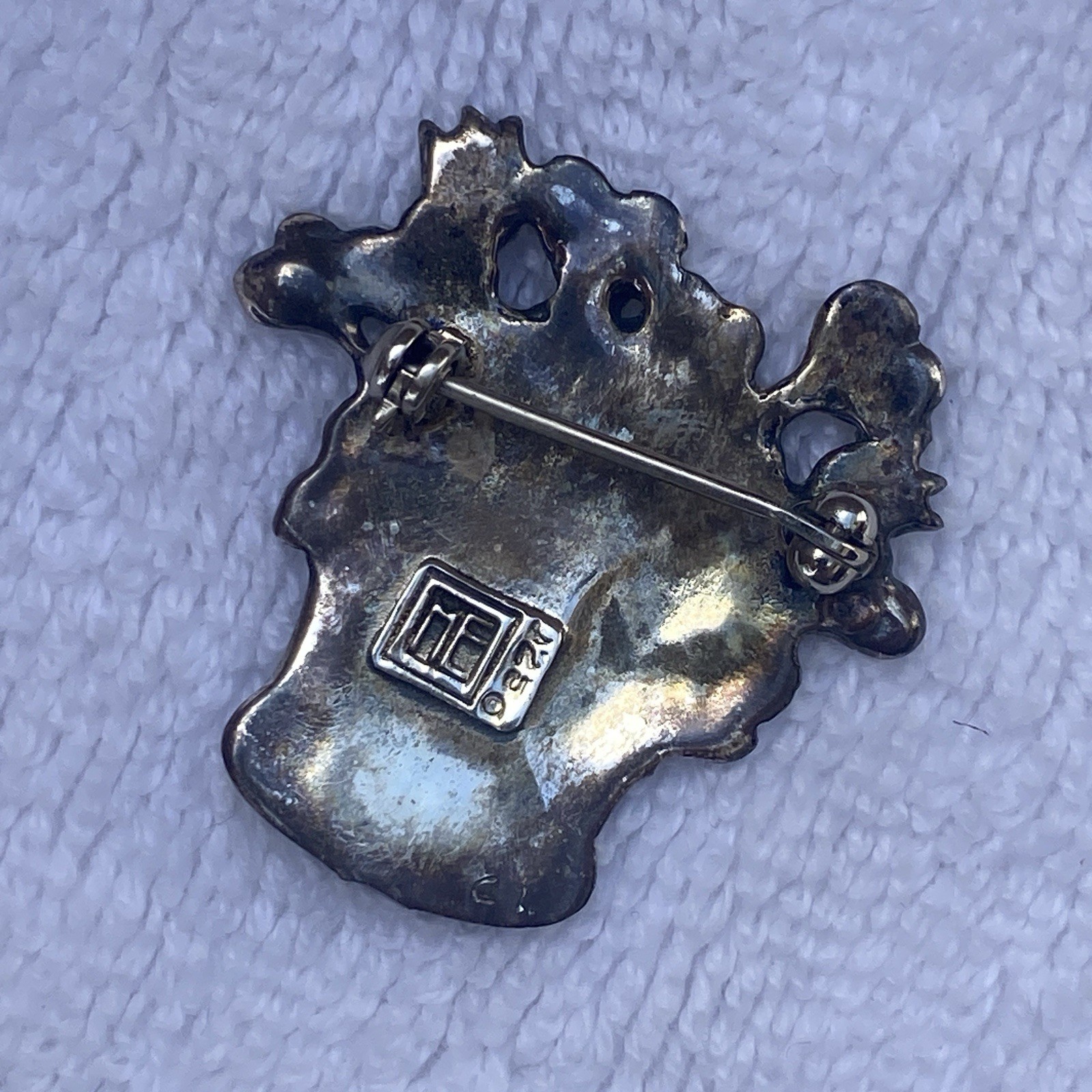 Hearts & Flowers Basket Brooch Pin Mary Engelbreit Signed ME 925 Sterling Silver