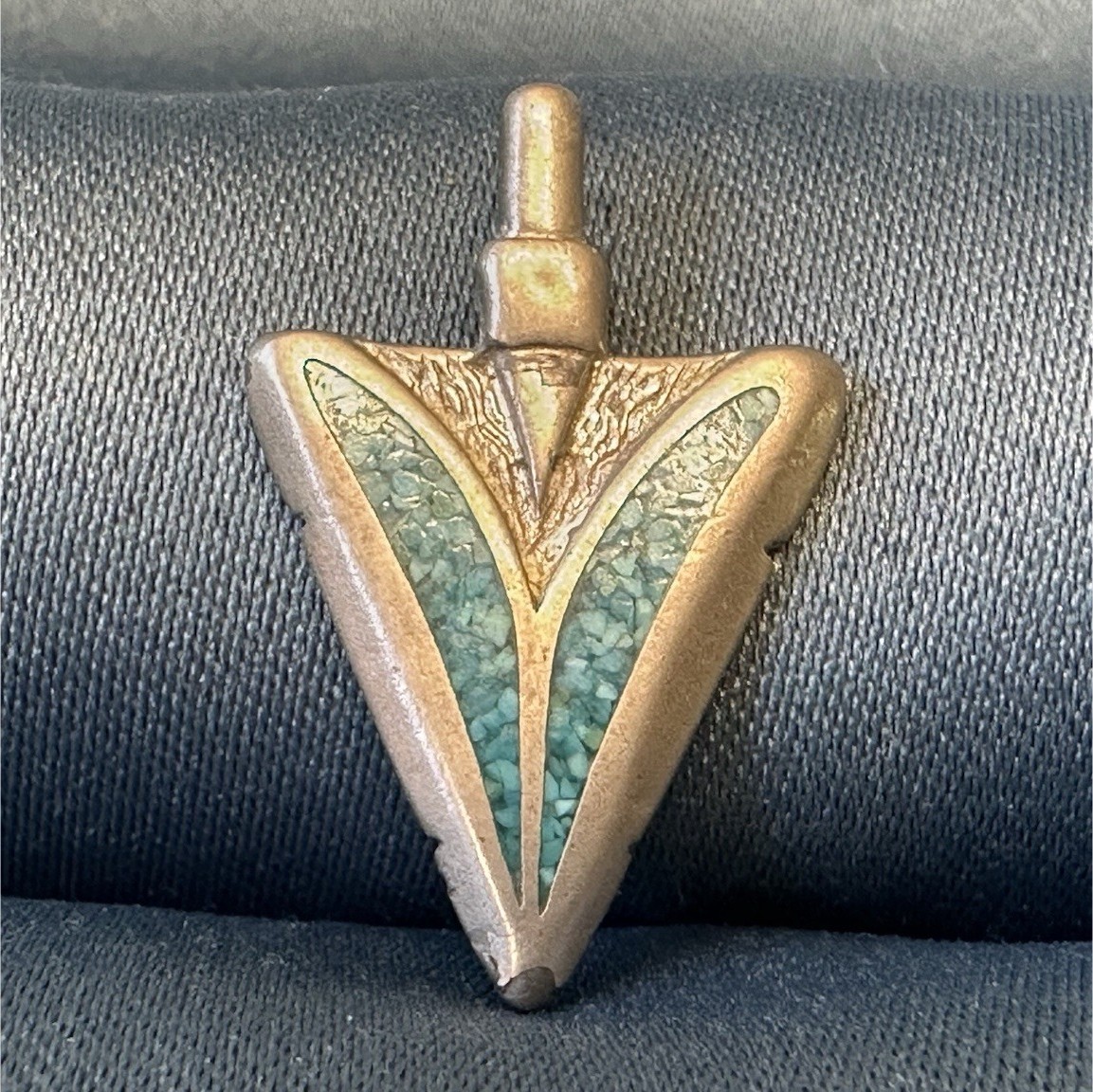 Vintage Arrowhead Amulet Pendant Unstamped Silver Plated with Turquoise Inlay