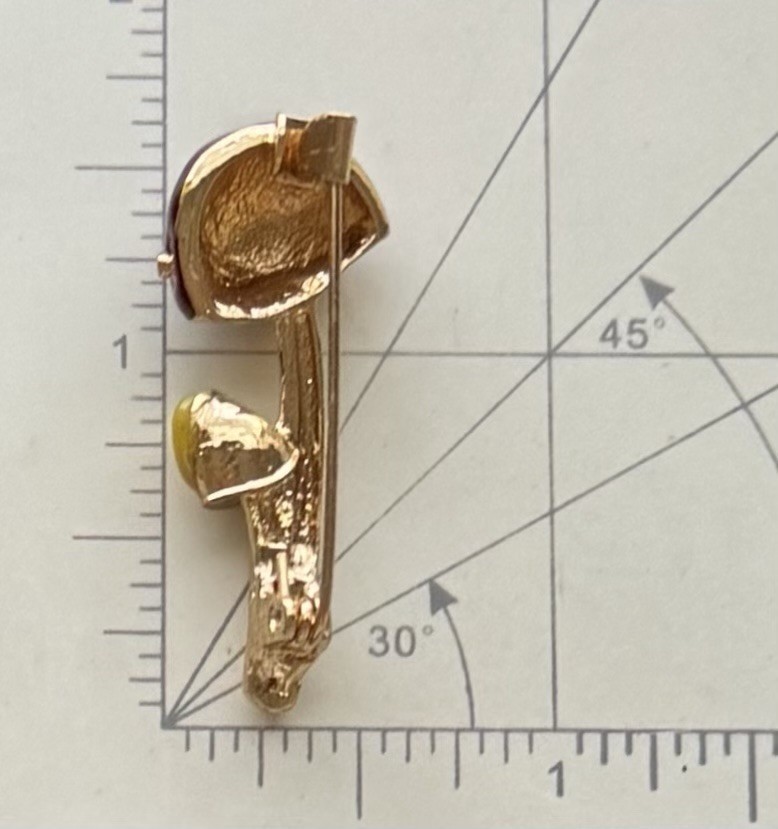 Mushroom vintage style enamel on gold tone metal