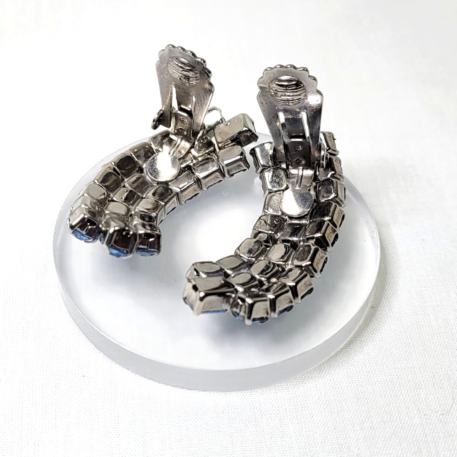 Vtg Clip On Earrings Lot 3 Pair Rhinestone Bead Blue Mid Century Heirloom Retro