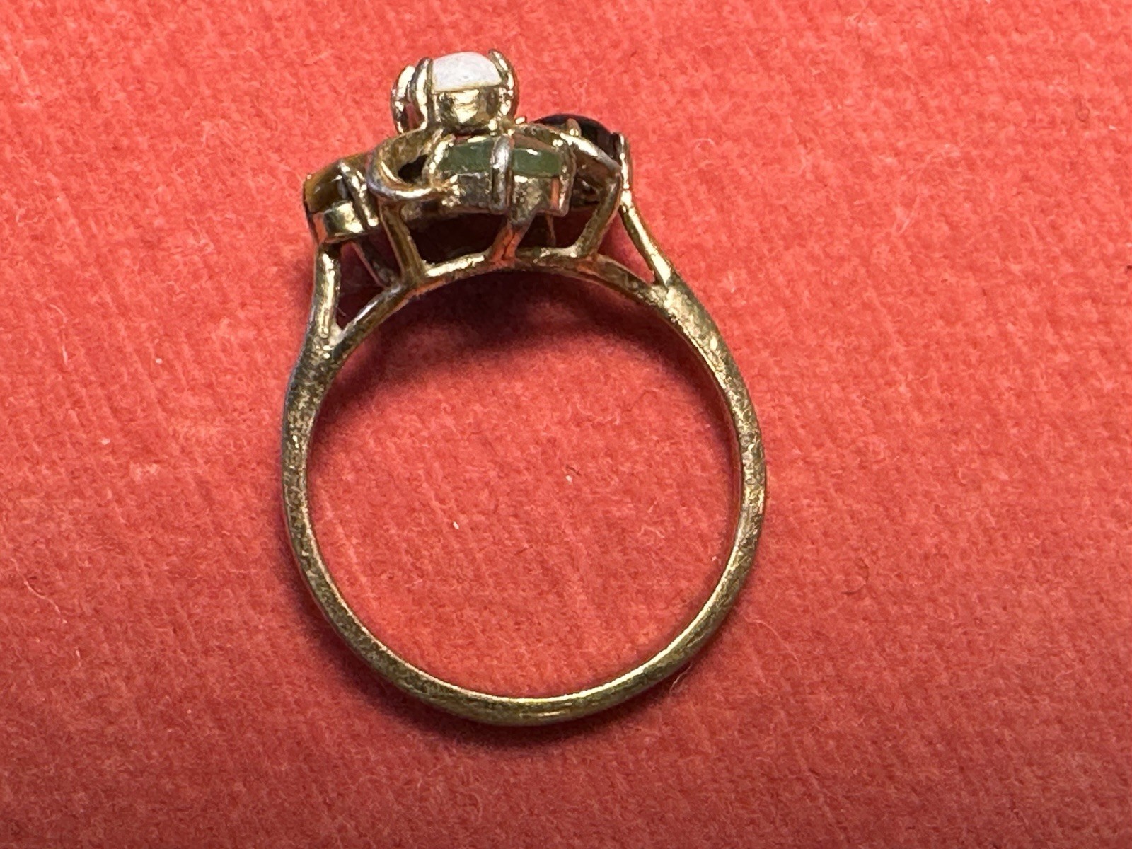 Vintage 5-Stone Multi Gem Cluster Ring | Opal Onyx Tiger’s Eye Jade Carnelian