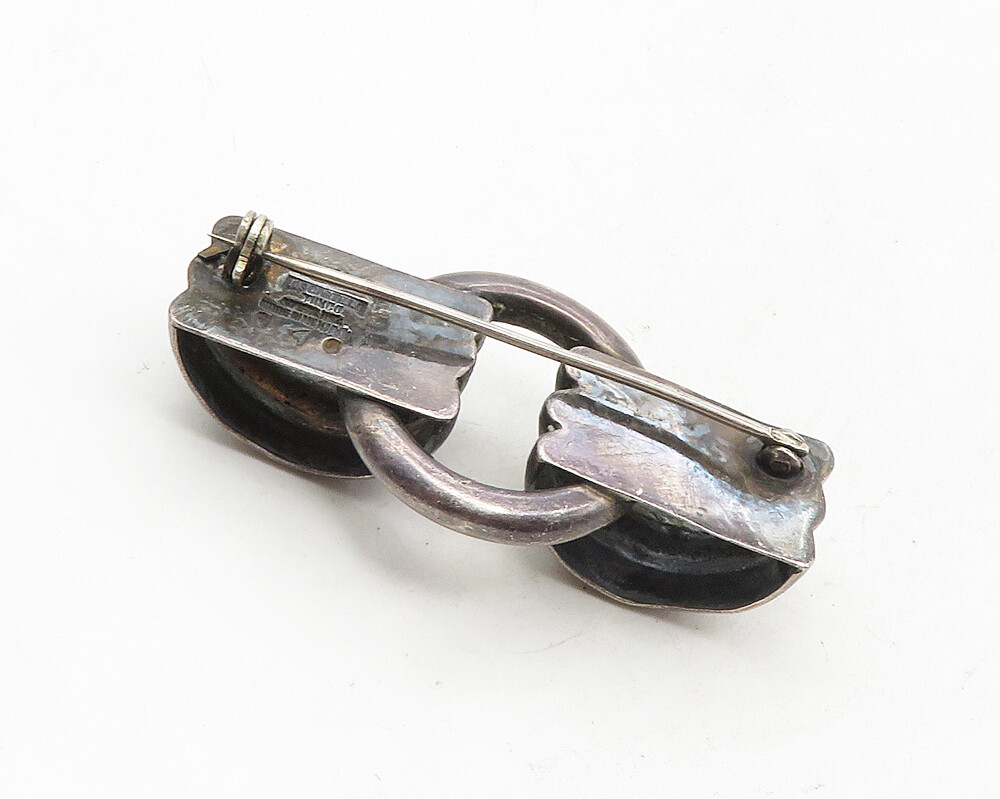 LOS CASTILLO 925 Silver Vintage Dark Tone Fluted Design Brooch Pin BP3910