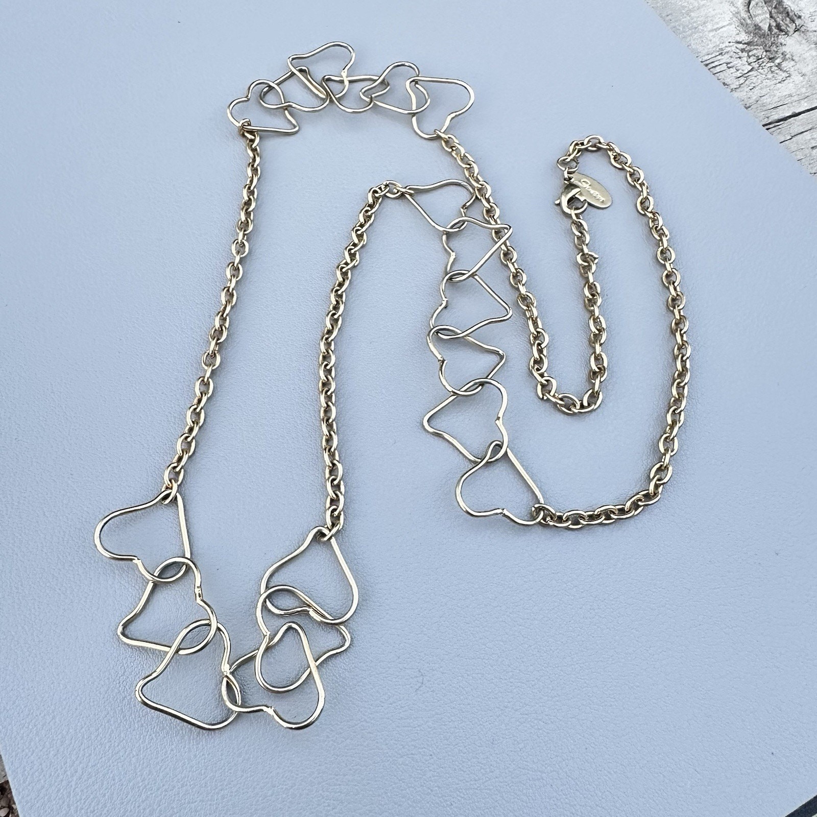 Heart Necklace Chain Gold Tone Open Link Long Love Layering Gwen Vintage 30”