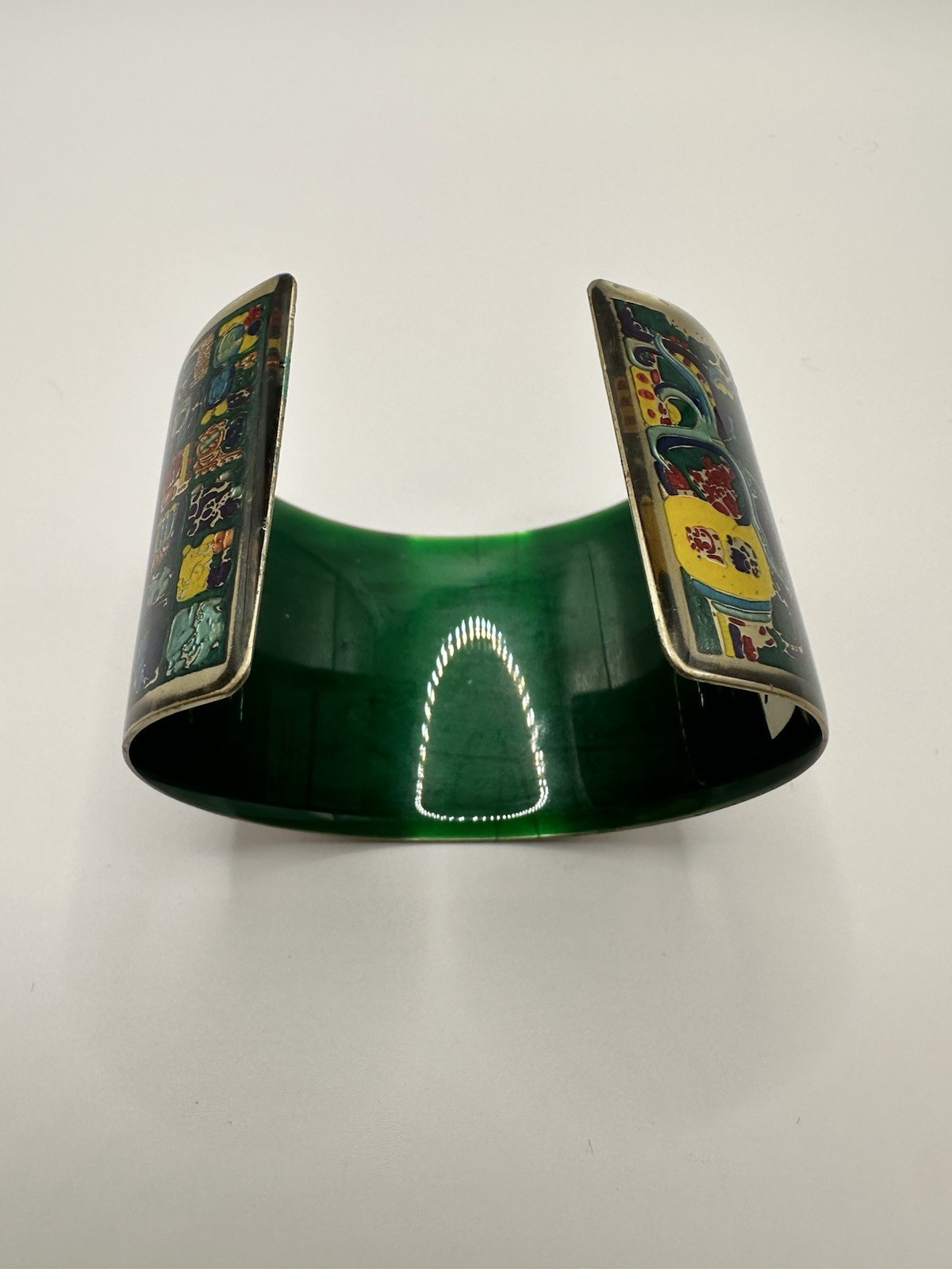 Fernandez Rodriguez Artisan Enamel Cuff Bracelet Vintage, Mayan Mexico