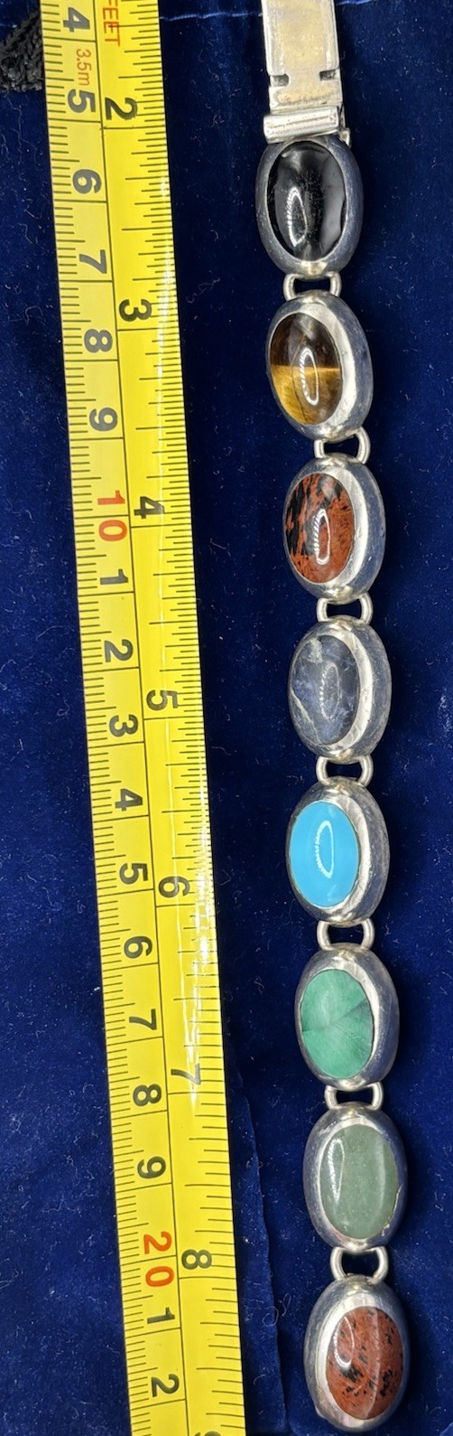 Vintage Sterling Silver And Gem Stone Bracelet Marked Mexico- Jeweler Checked!