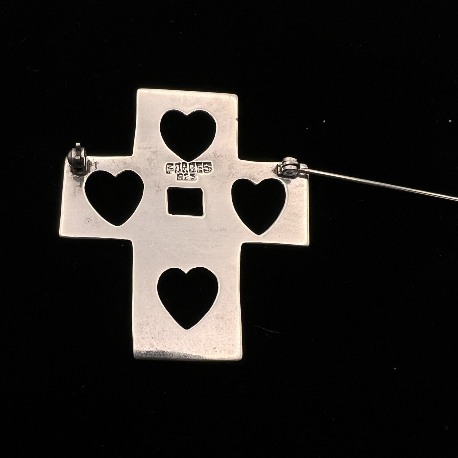 Vintage 925 Sterling Heart Cross Brooch Pin – Stamped Forbes – 12.23 gram -#1063