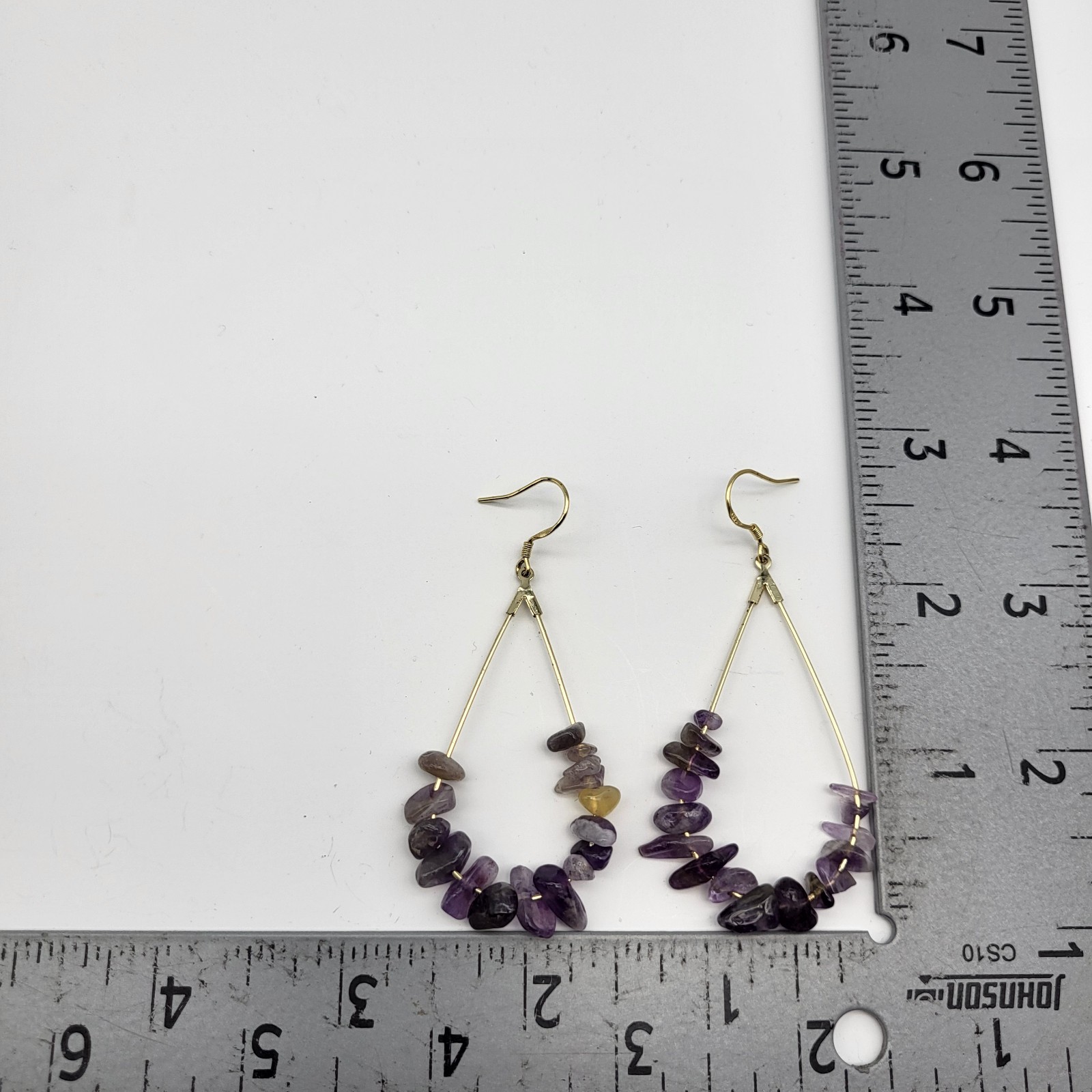 Sterling Silver Gold Plated Purple Amethyst bead teardrop dangle earrings