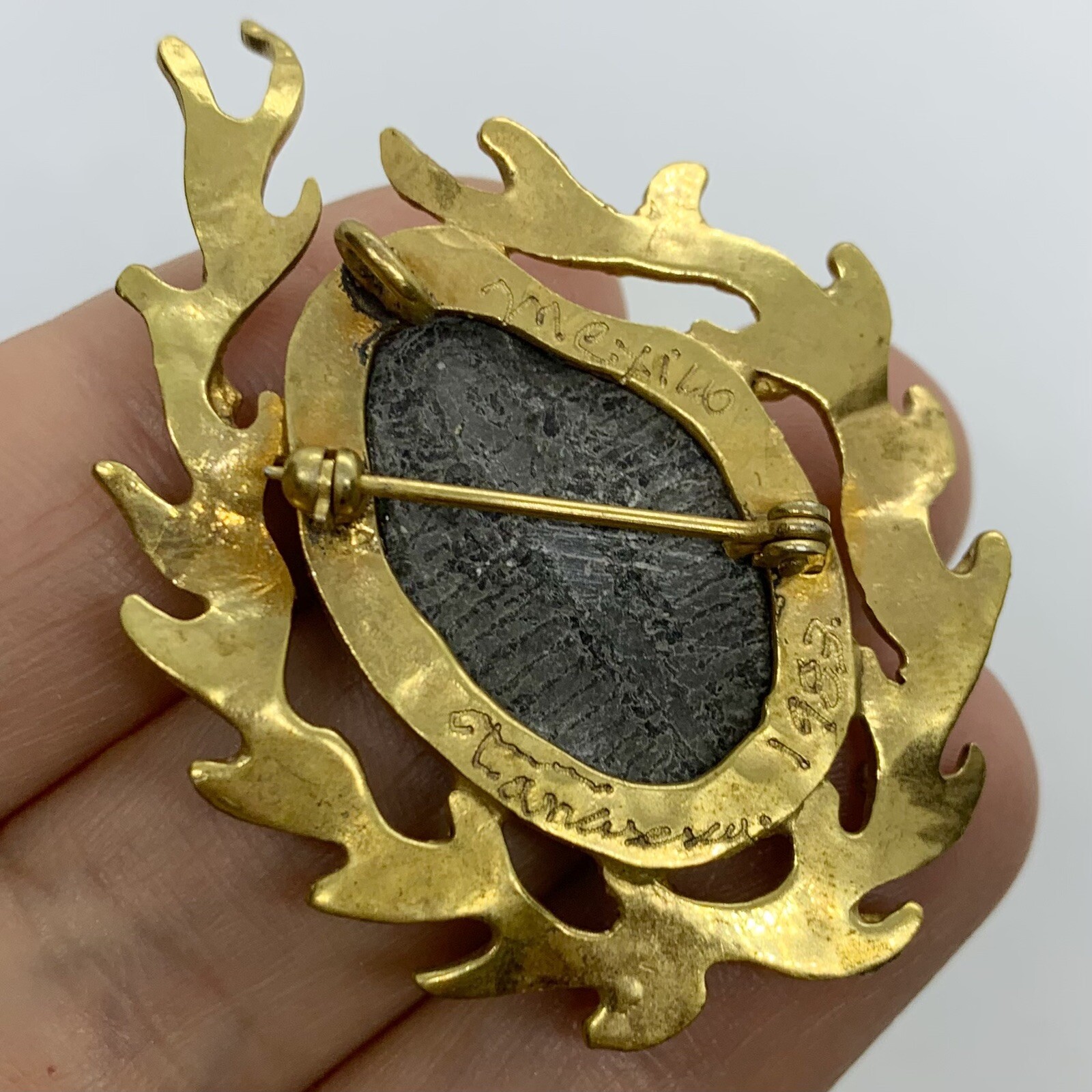 VTG SIGNED STEFANO TANASESCU MEXICO TRILOBITE FOSSIL BRUTALIST RARE BROOCH PIN