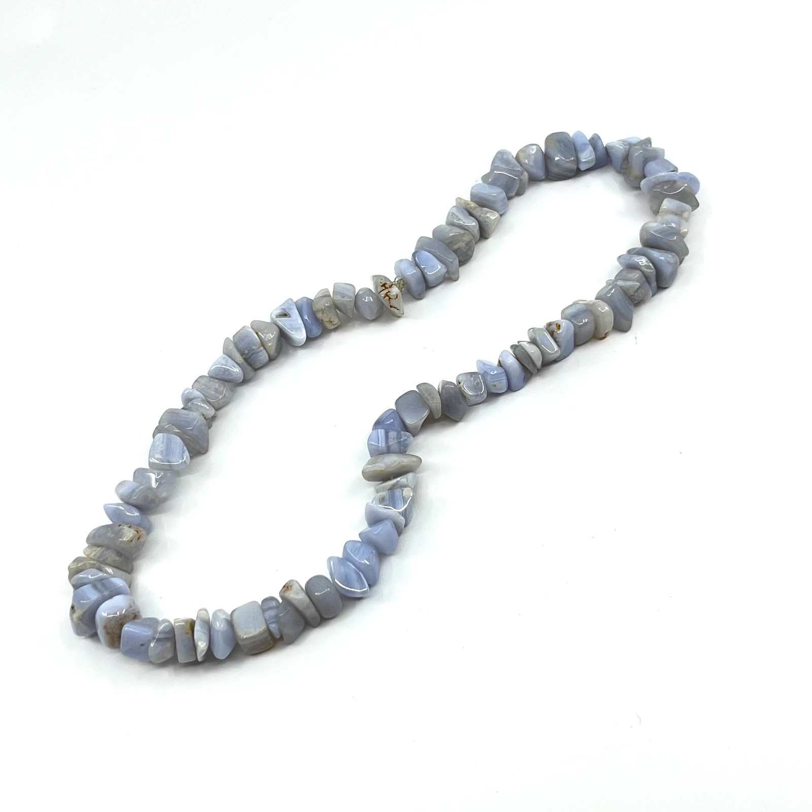 Vintage Blue Lace Agate Tumbled Stone Chip Necklace Boho Gypsy Earthy Jewelry