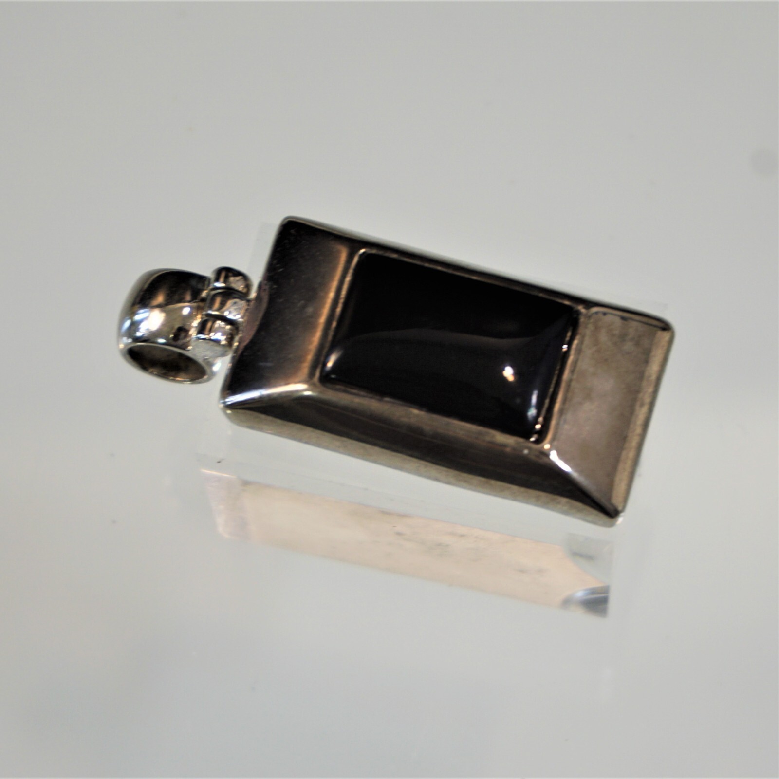 Vintage Modernist Pendant Unisex Silver Tone With Large Black Center