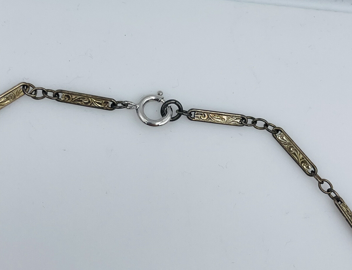 Antique Sterling Silver Ornate Bar Link Glass Bead Station Chain Necklace