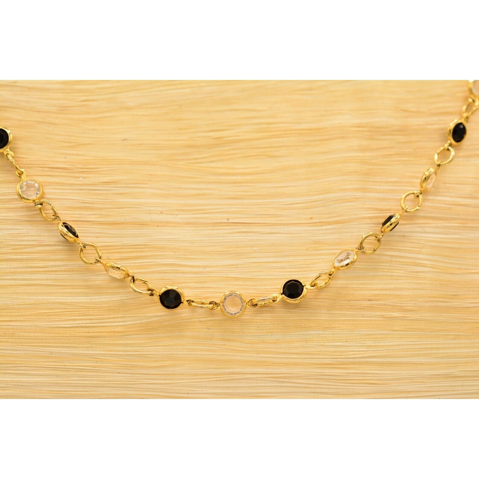 Austrian Crystal USA Vintage Necklace Black White Open Bezel Signed 1980s BinN