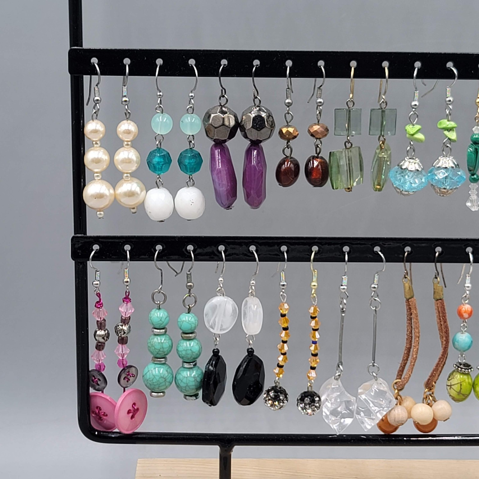 Lot of 44 Beaded Pierced Earrings Multi color ALL Dangle Hooks Bead Mixed