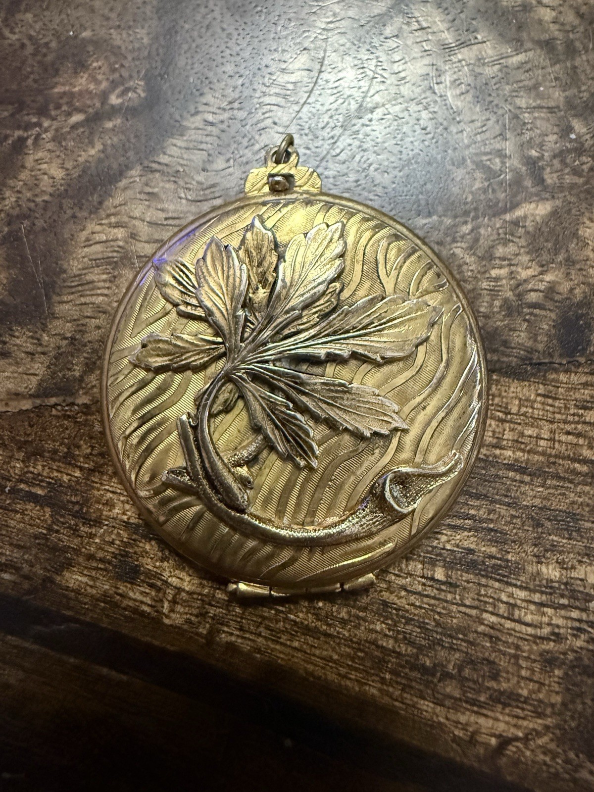 Beautiful Large Antique Art Nouveau Photo Locket with Leaves, may be Gold Filled