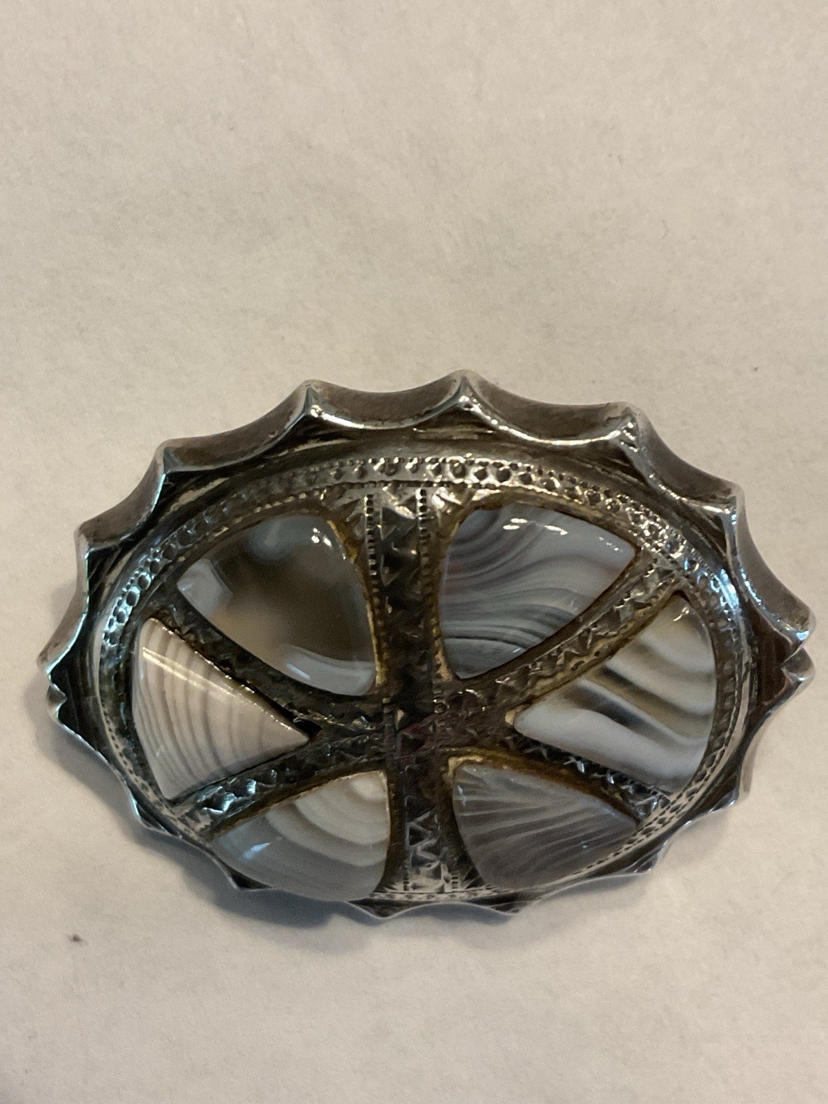 Antique Sterling Silver and Grey Agate Stone Scottish Pin 9.64 Grams