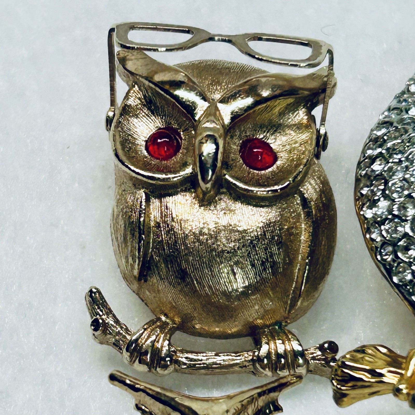 Lot of 3 Vintage Owl Figural Brooches 1 Owl Pendant Sarah Coventry, Sterling AC