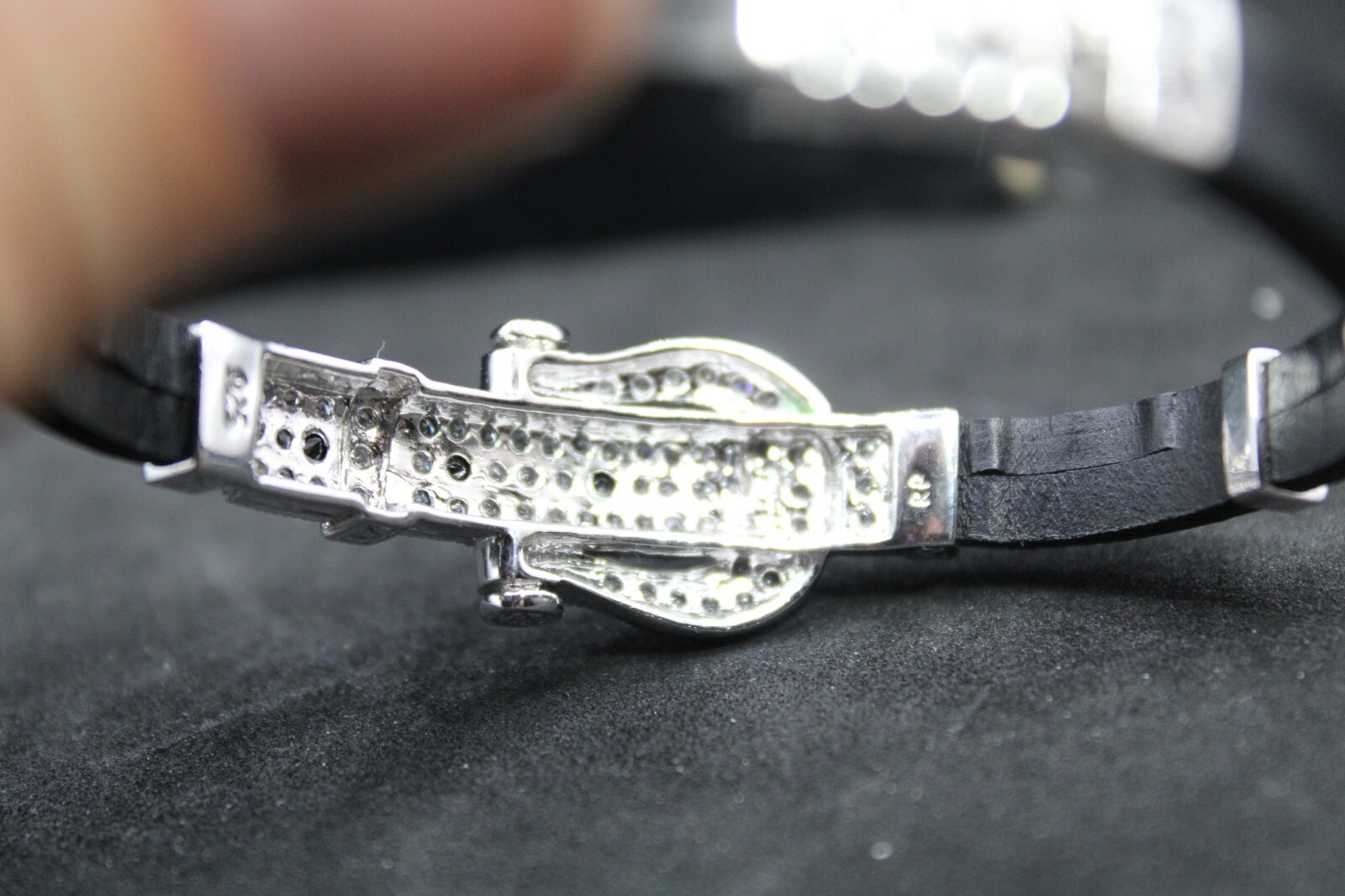 VINTAGE CHINA RP HORSESHOE CRYSTAL RHINESTONE LEATHER BRACELET 7 1/2″