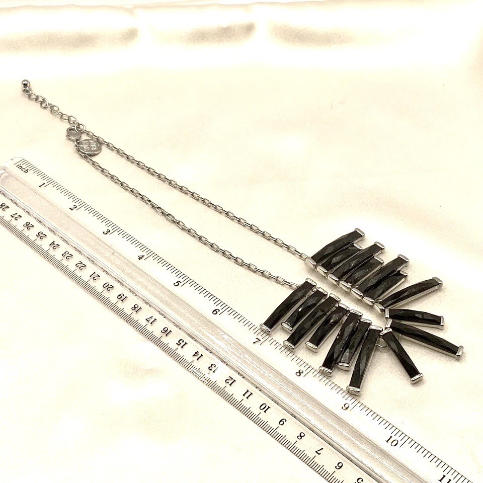 Vtg WHBM Silvertone Necklace Choker Bib Black Steam Punk Boho Gothic Retro G