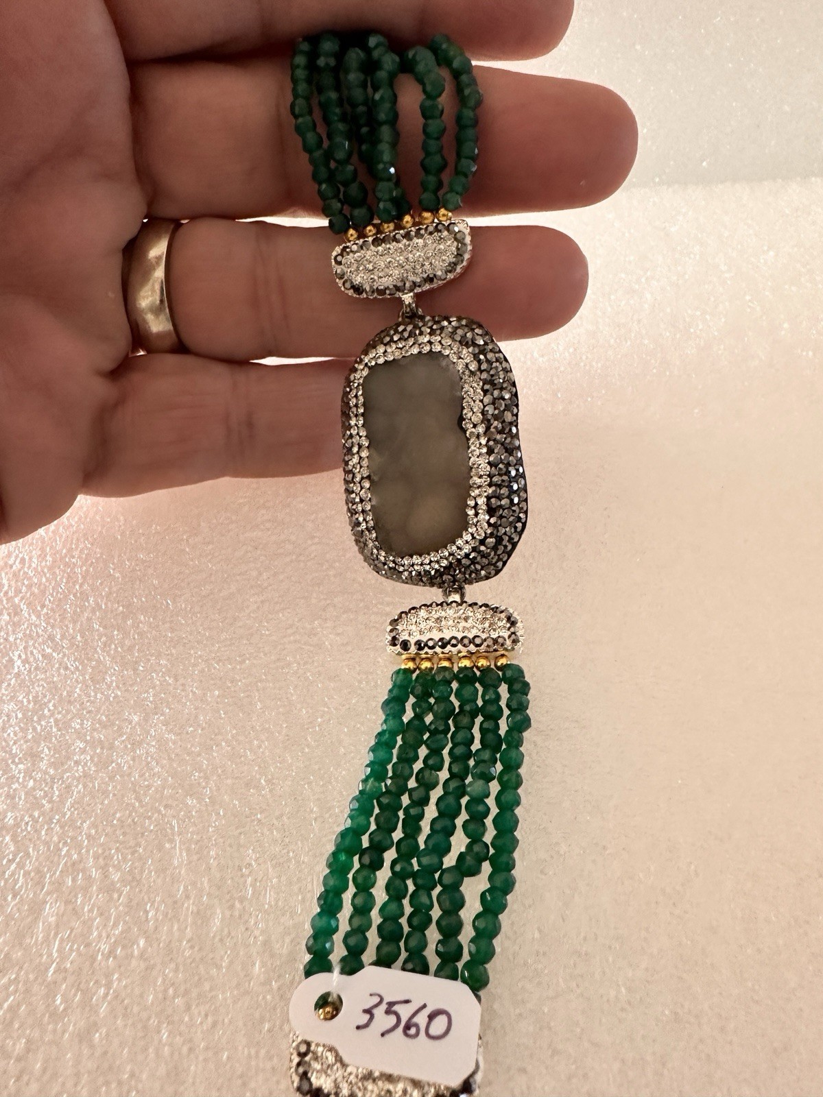 Vintage ladies bracelet 925 sterling silver and bronze with Gemstones.8″.