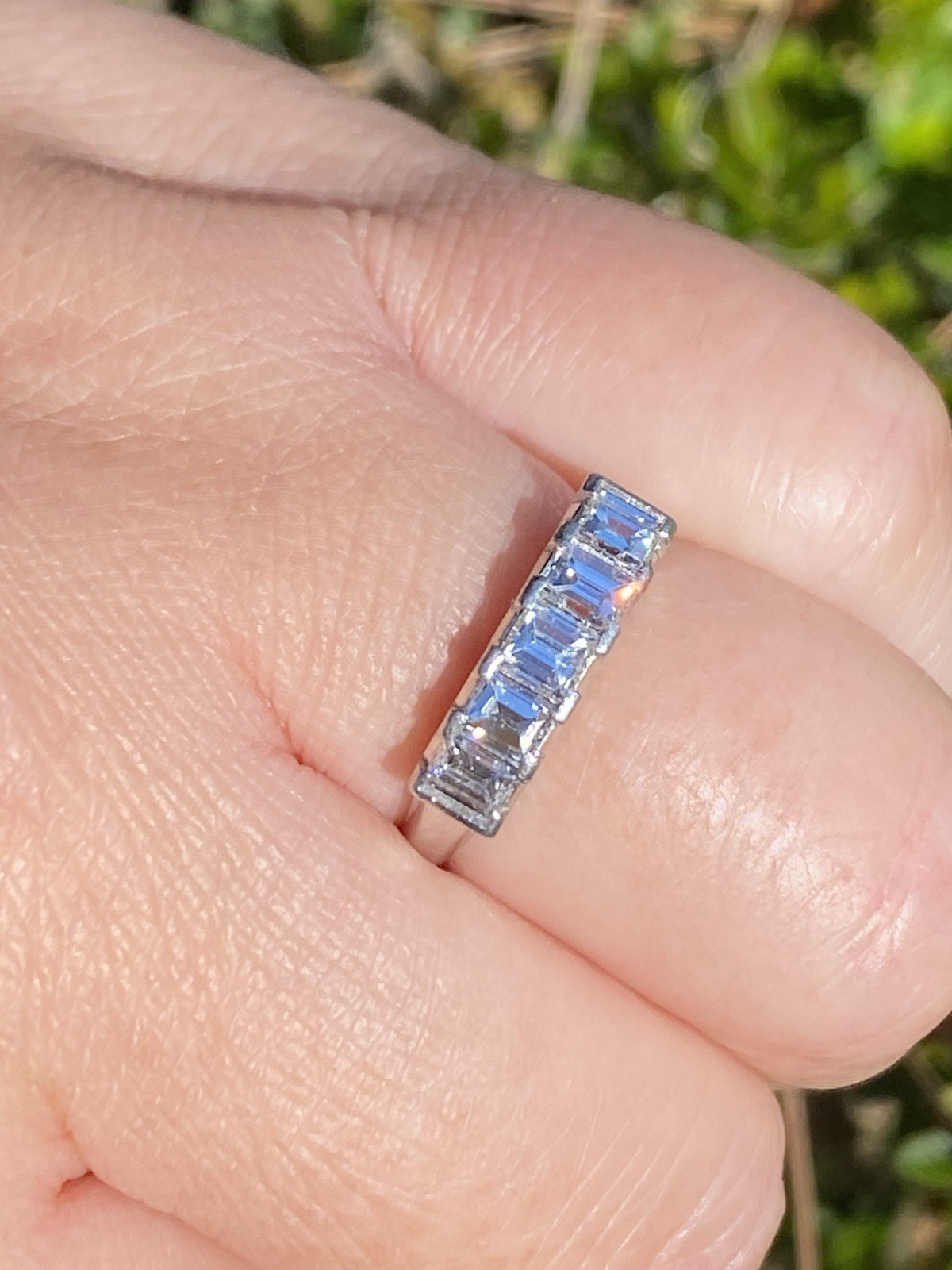 Estate Platinum 0.93TCW VS/F Quality Natural Emerald Diamonds Five Stone Ring