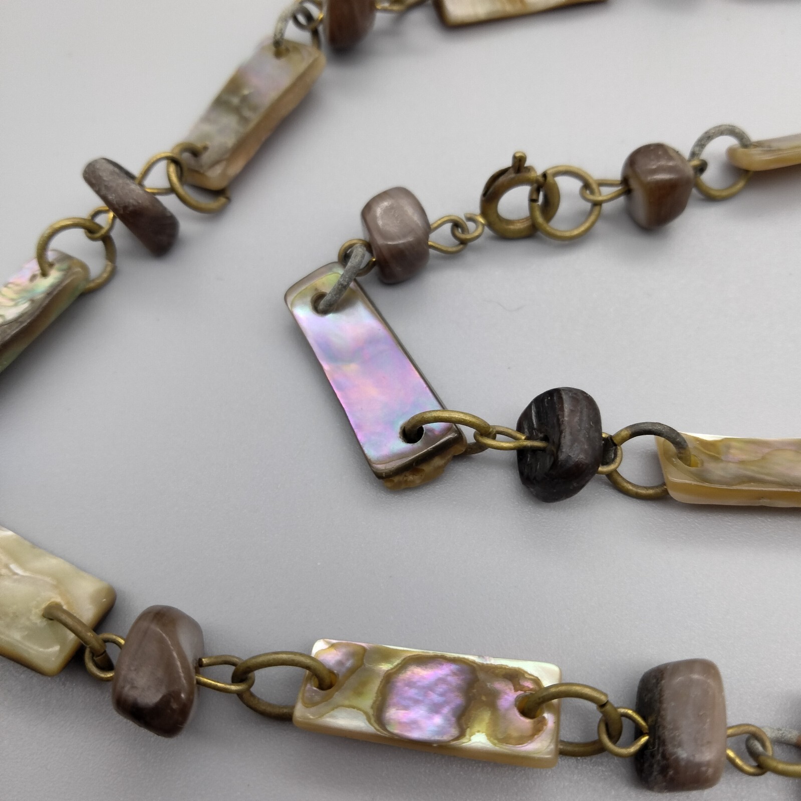 Art Deco Paua Shell Polished Bead Necklace 30″ MermaidCore Antique c 1920’s