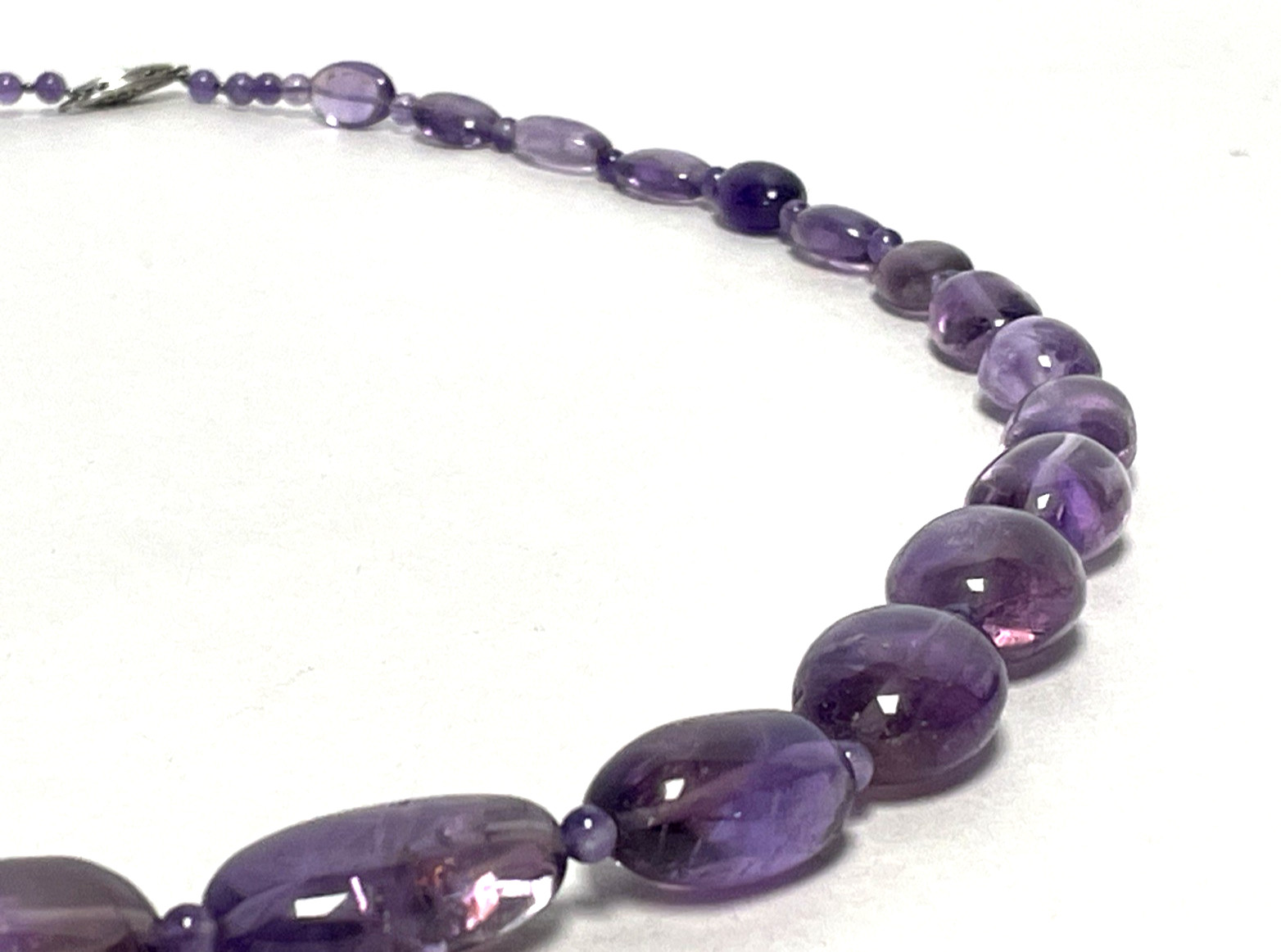 Vintage Large Natural Amethyst Bead Necklace 29″ 152g Sterling Silver Clasp